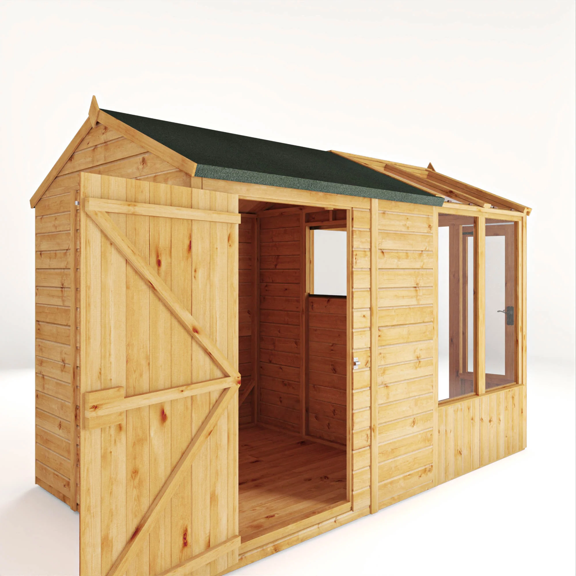 Mercia Woodsman 10' 4" x 6' 3" Apex Combi Greenhouse Shed - Premium Dip Treated Shiplap - Glass Windows - Image 6