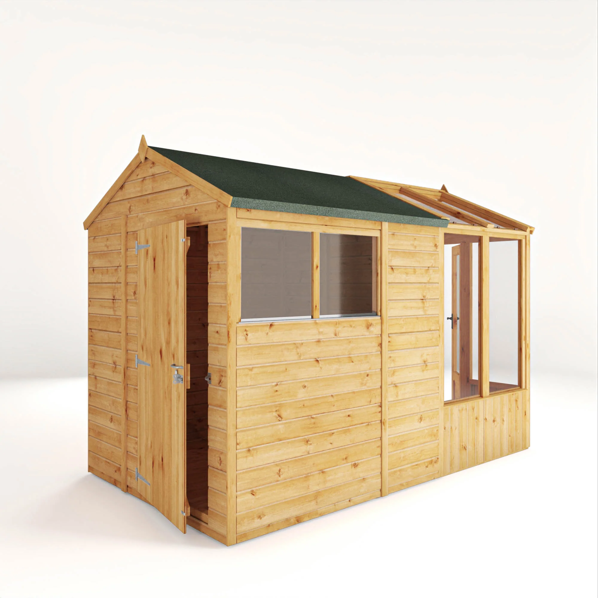 Mercia Woodsman 10' 4" x 6' 3" Apex Combi Greenhouse Shed - Premium Dip Treated Shiplap - Glass Windows - Image 8