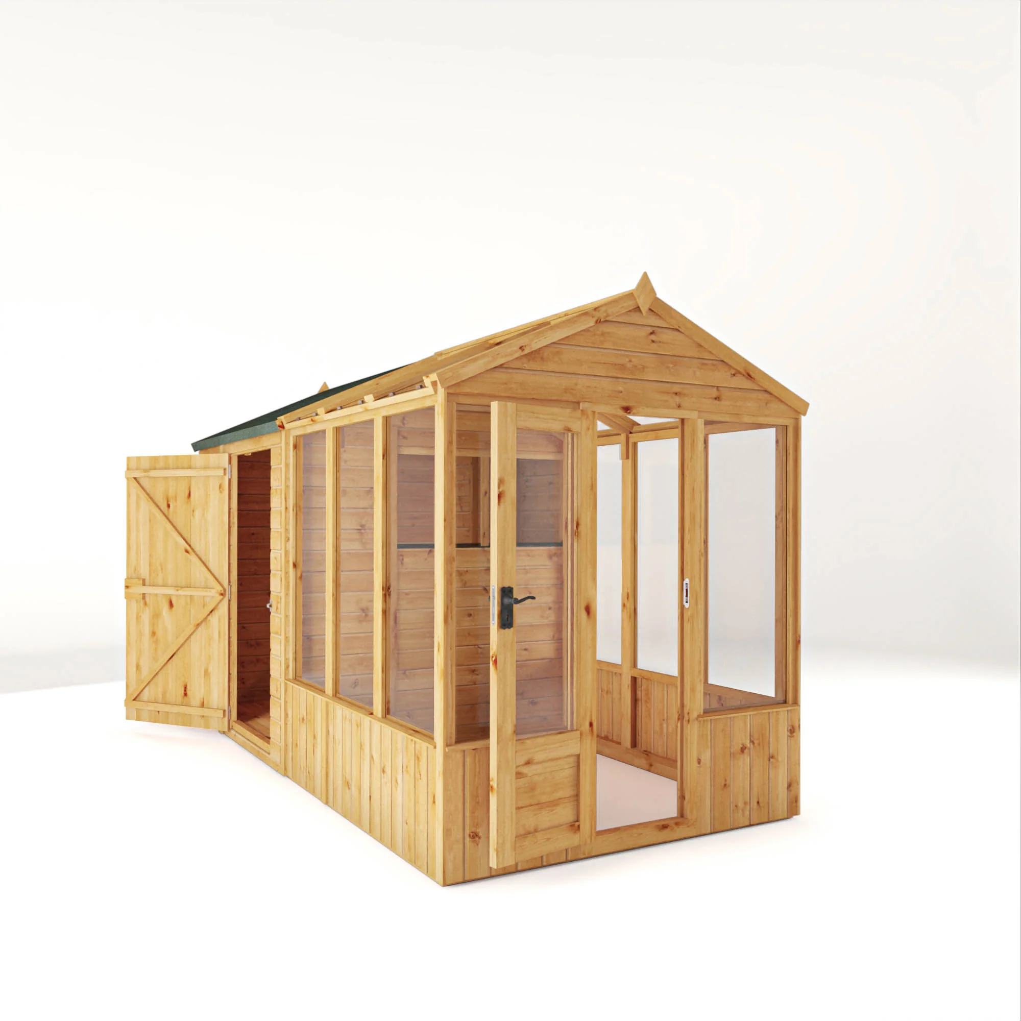 Mercia Woodsman 12' 3" x 6' 3" Apex Combi Greenhouse Shed - Premium Dip Treated Shiplap- Glass Windows - Image 15