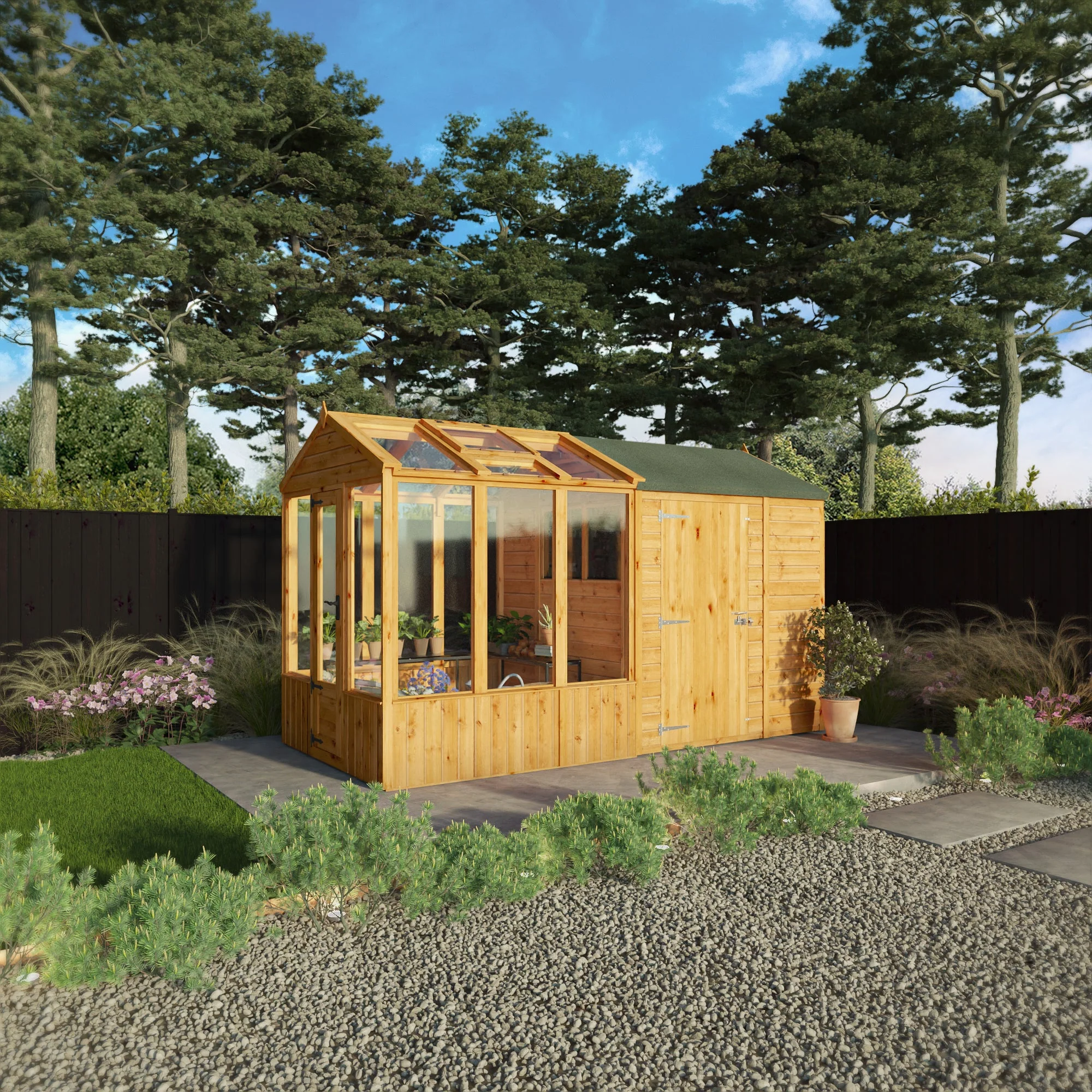 Mercia Woodsman 12' 3" x 6' 3" Apex Combi Greenhouse Shed - Premium Dip Treated Shiplap- Styrene Windows