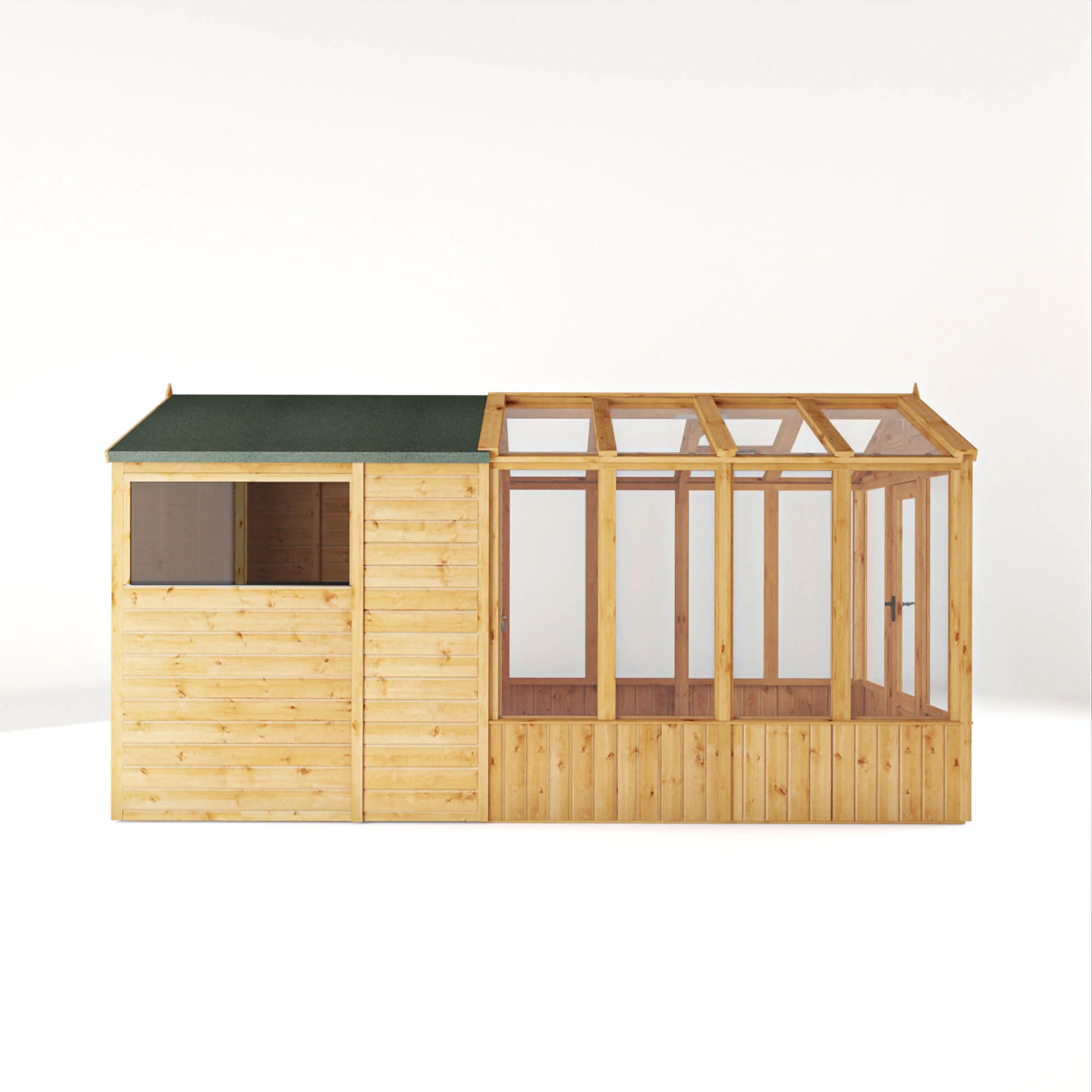 Mercia Woodsman 14' 2" x 6' 3" Apex Combi Greenhouse Shed - Premium Dip Treated Shiplap- Glass Windows - Image 10