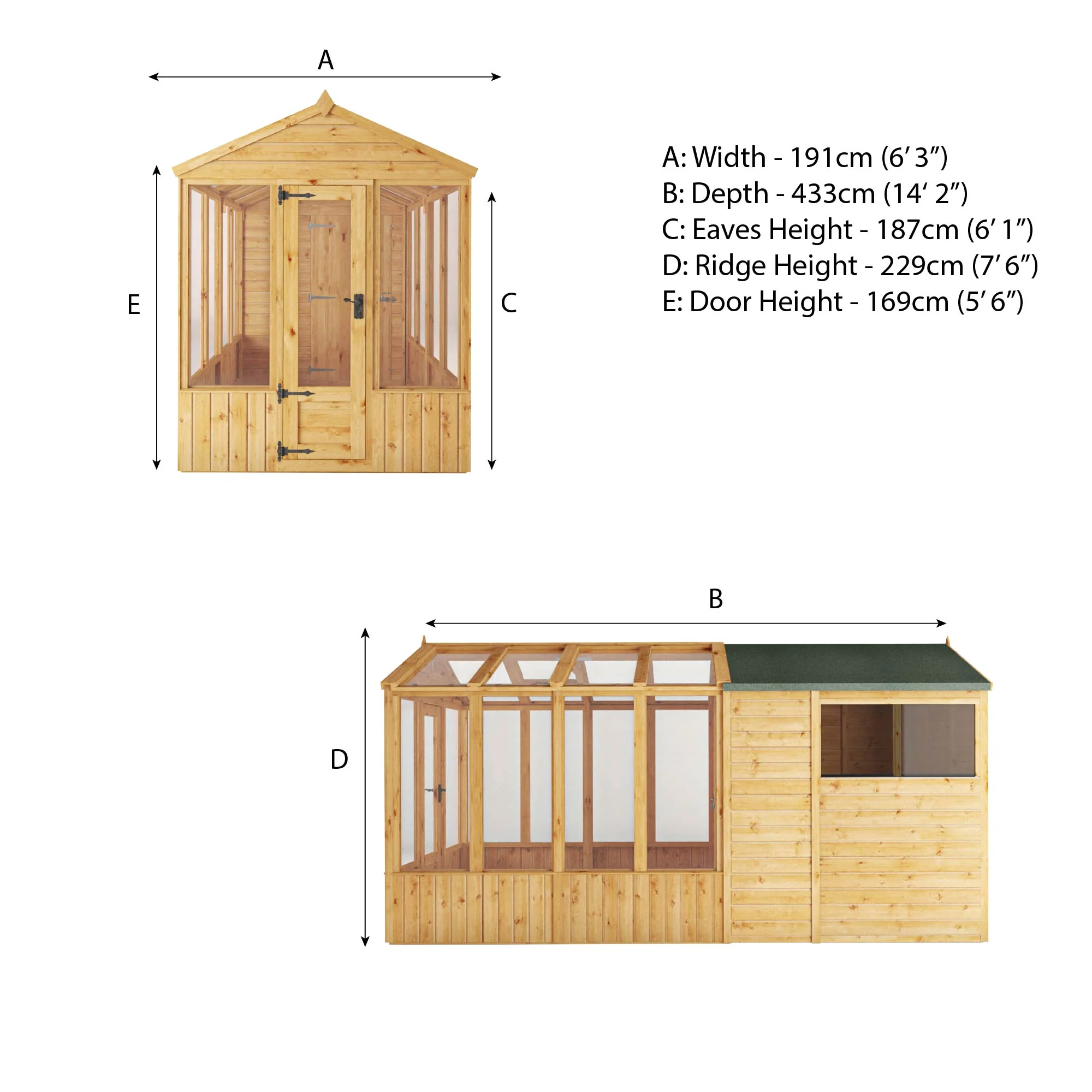 Mercia Woodsman 14' 2" x 6' 3" Apex Combi Greenhouse Shed - Premium Dip Treated Shiplap- Glass Windows - Image 14