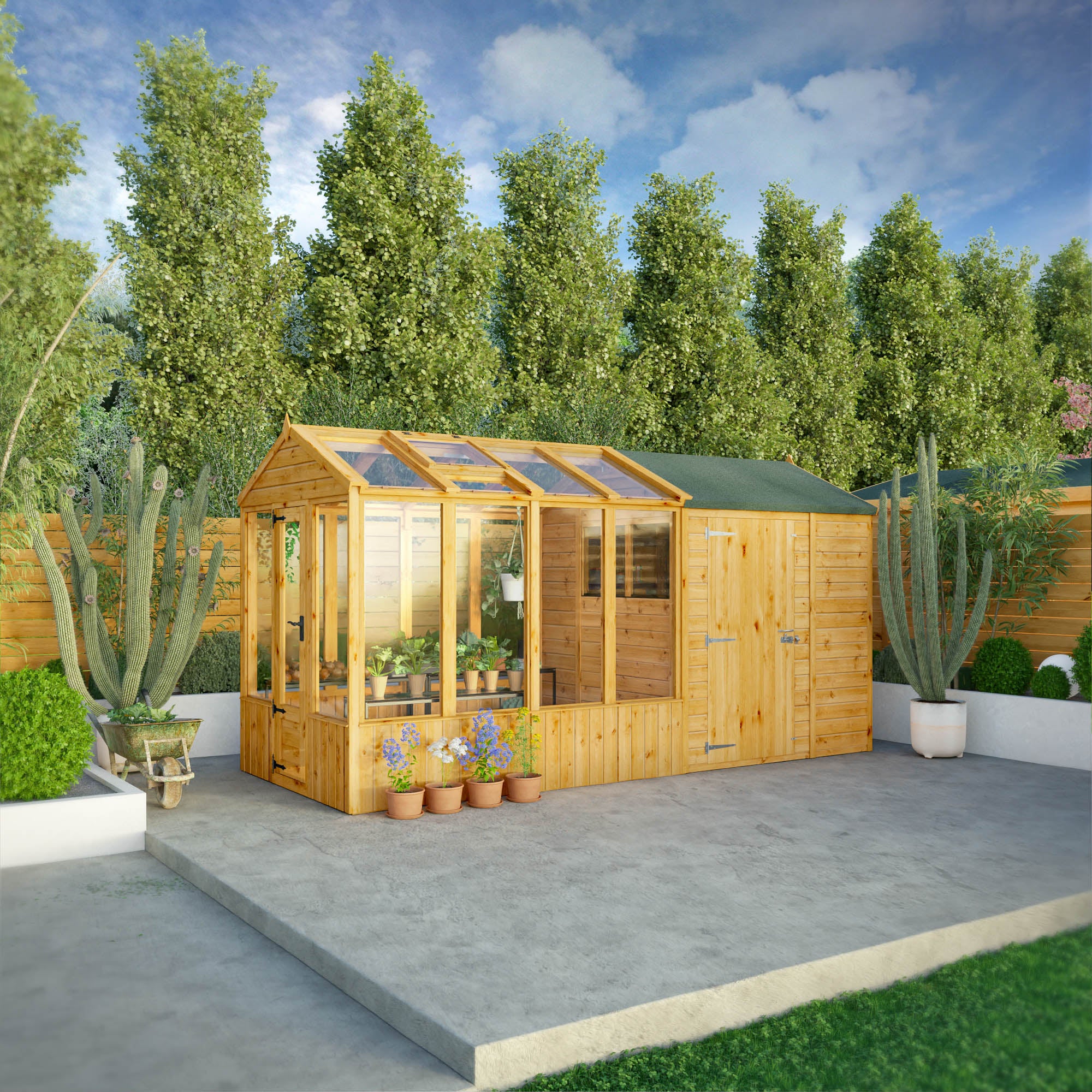 Mercia Woodsman 14' 2" x 6' 3" Apex Combi Greenhouse Shed - Premium Dip Treated Shiplap- Glass Windows - Image 3