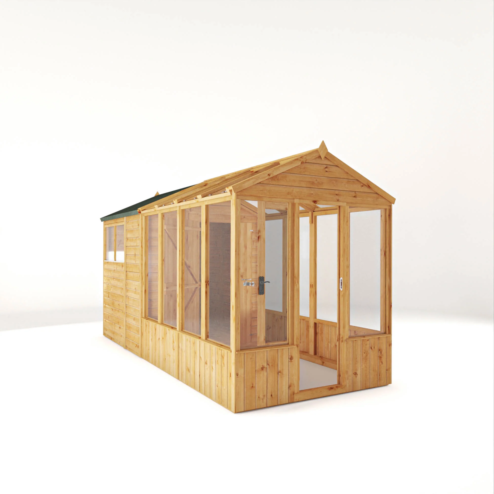 Mercia Woodsman 14' 2" x 6' 3" Apex Combi Greenhouse Shed - Premium Dip Treated Shiplap- Glass Windows - Image 5