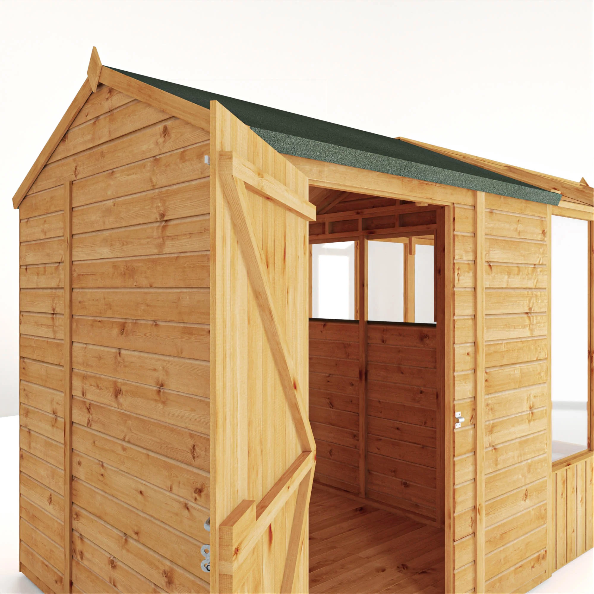 Mercia Woodsman 14' 2" x 6' 3" Apex Combi Greenhouse Shed - Premium Dip Treated Shiplap- Glass Windows - Image 8