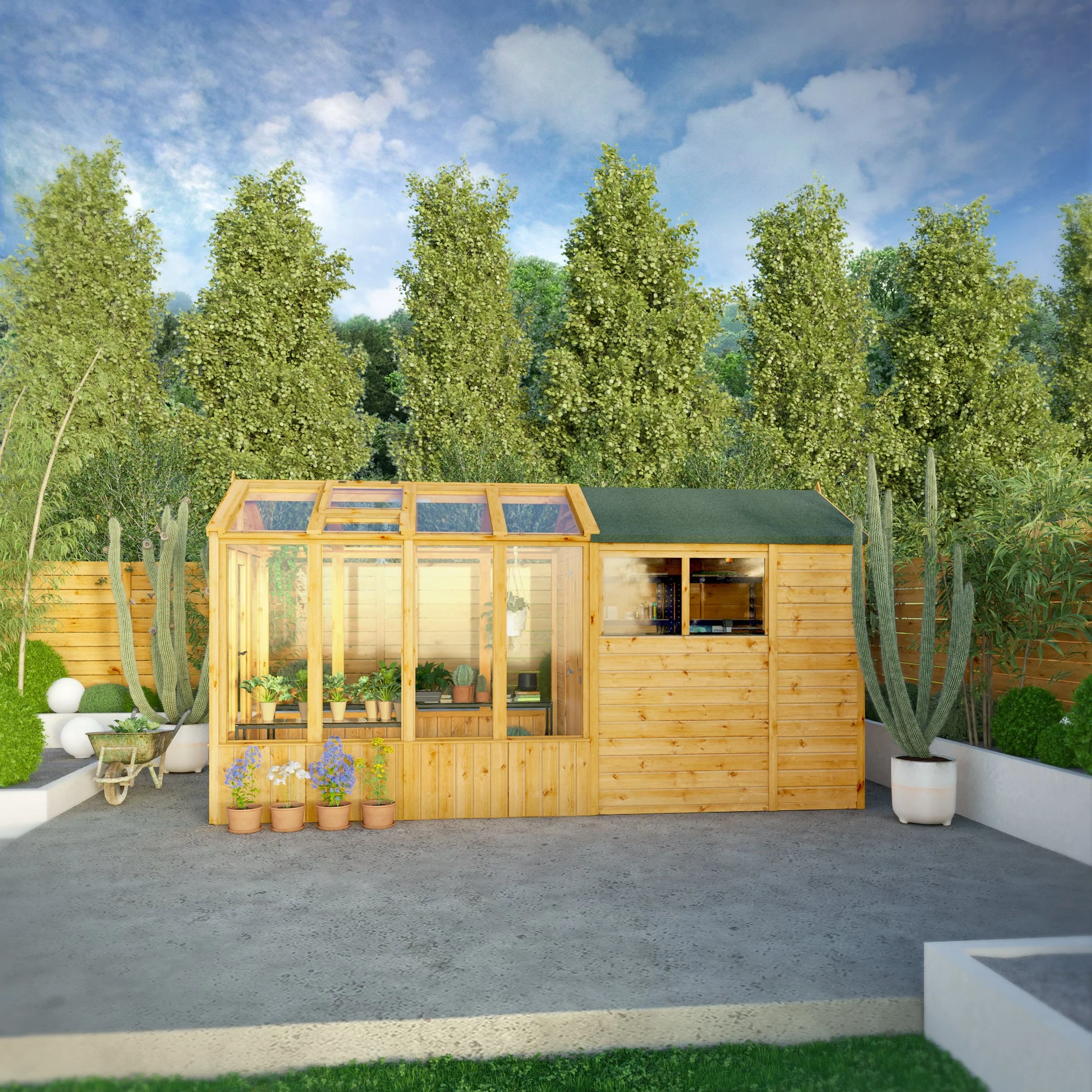Mercia Woodsman 14' 2" x 6' 3" Apex Combi Greenhouse Shed - Premium Dip Treated Shiplap- Styrene Windows - Image 2