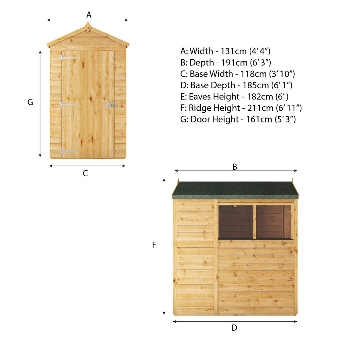Mercia Woodsman 6' 3" x 4' 3" Apex Shed - Premium Dip Treated Shiplap - Styrene Windows - Image 8
