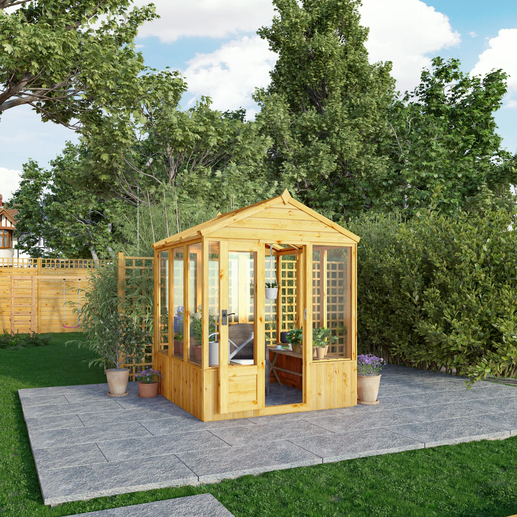 Mercia Woodsman 6' 3" x 6' 1" Apex Greenhouse - Premium Dip Treated Shiplap- Glass Windows