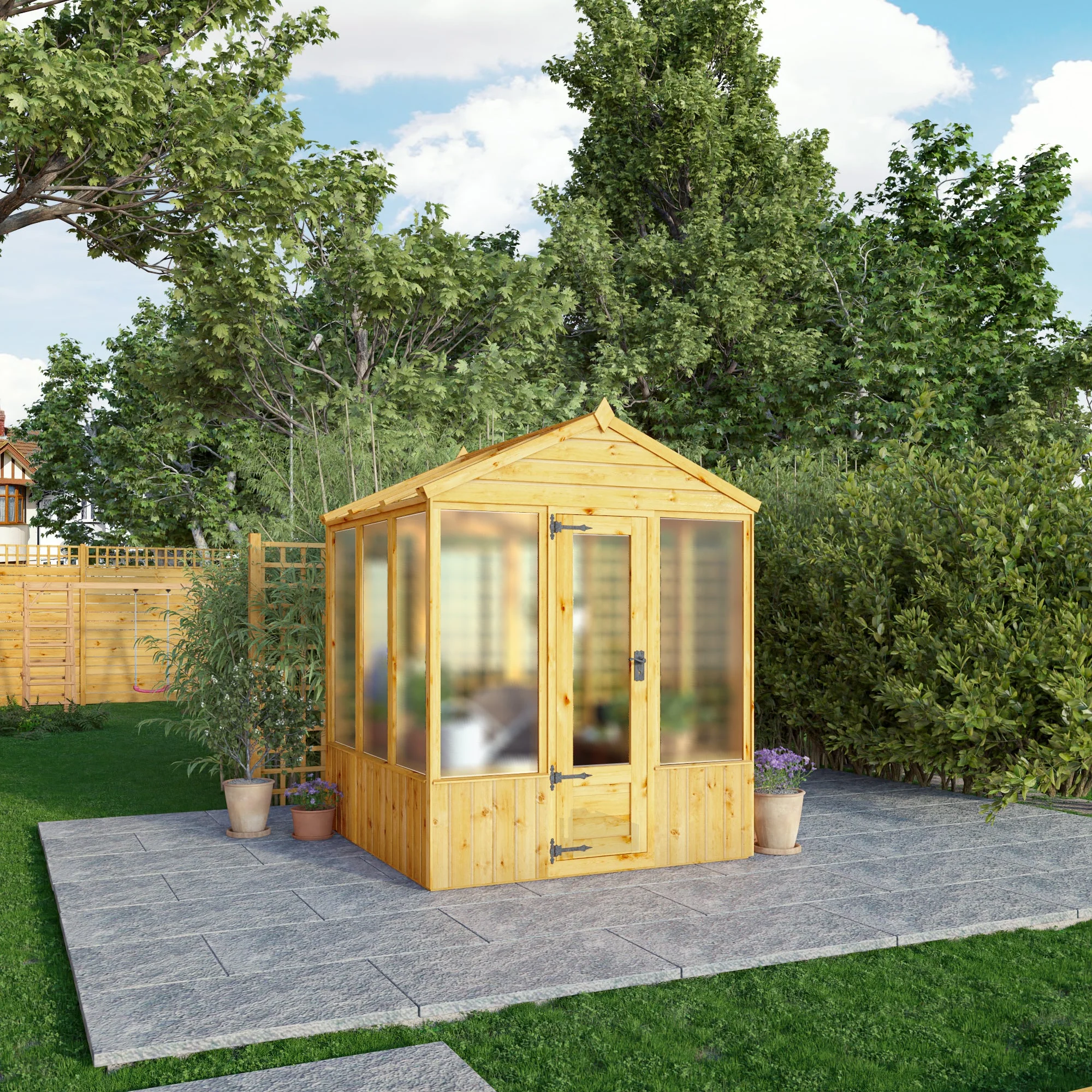 Mercia Woodsman 6' 3" x 6' 1" Apex Greenhouse - Premium Dip Treated Shiplap- Polycarbonate Windows - Image 2