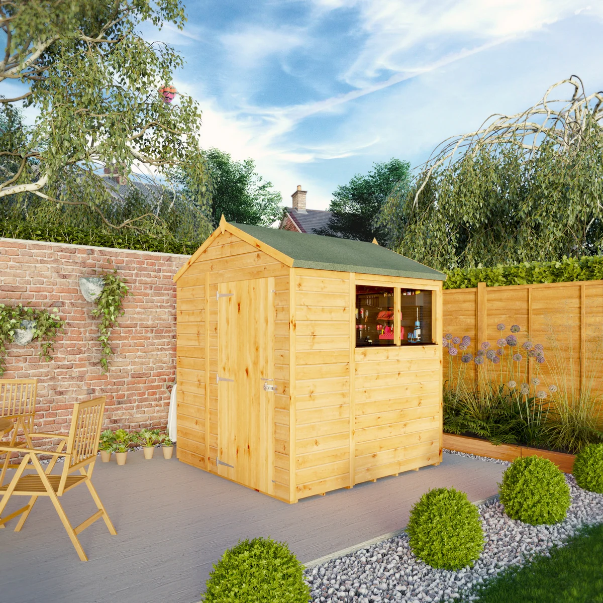 Mercia Woodsman 6' 3" x 6' 2" Apex Shed - Premium Dip Treated Shiplap - Glass Windows - Image 2