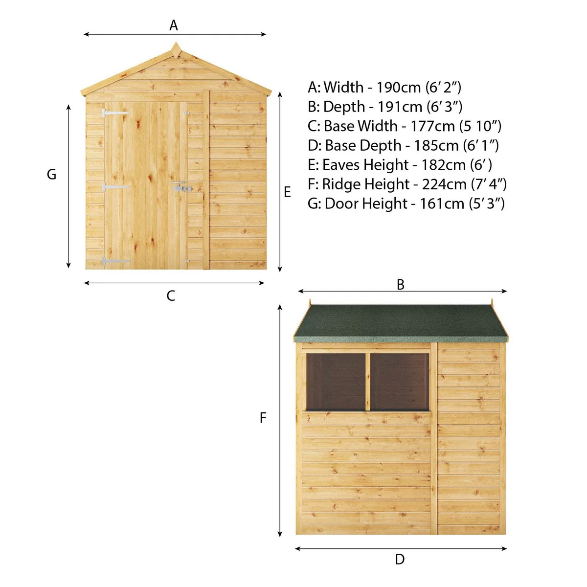Mercia Woodsman 6' 3" x 6' 2" Apex Shed - Premium Dip Treated Shiplap - Styrene Windows - Image 12