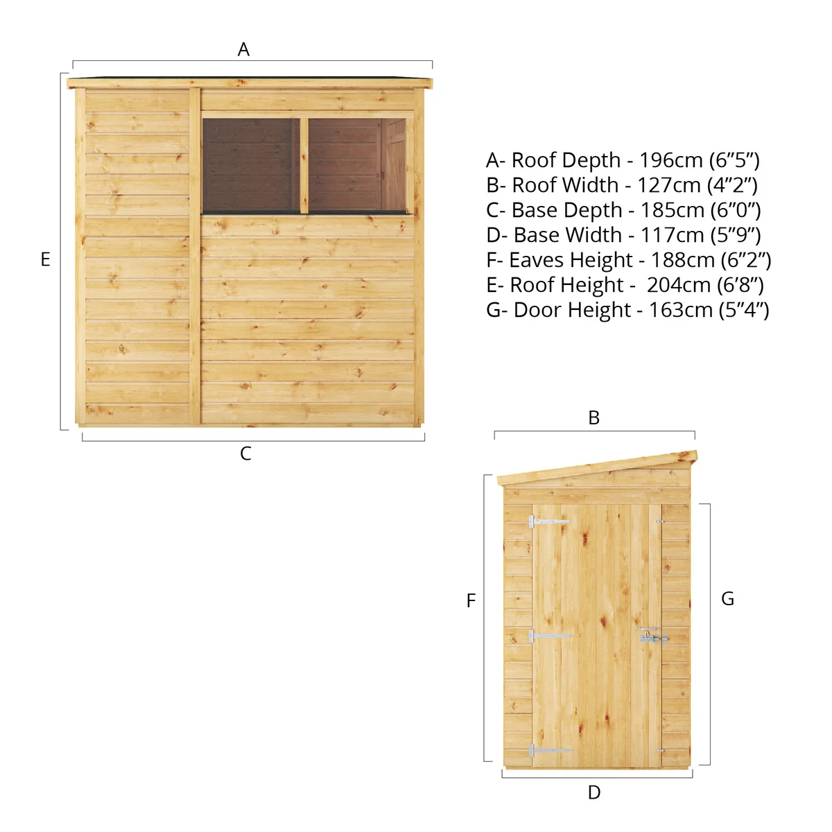 Mercia Woodsman 6' 5" x 4' 2" Pent Shed - Premium Dip Treated Shiplap - Glass Windows - Image 13