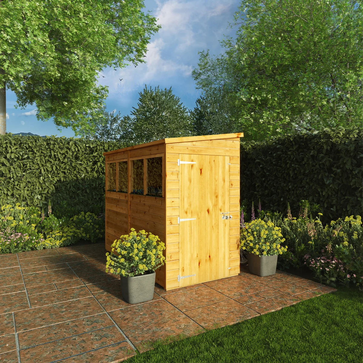 Mercia Woodsman 8' 1" x 3' 11" Pent Shed - Premium Dip Treated Shiplap - Glass Windows - Image 2