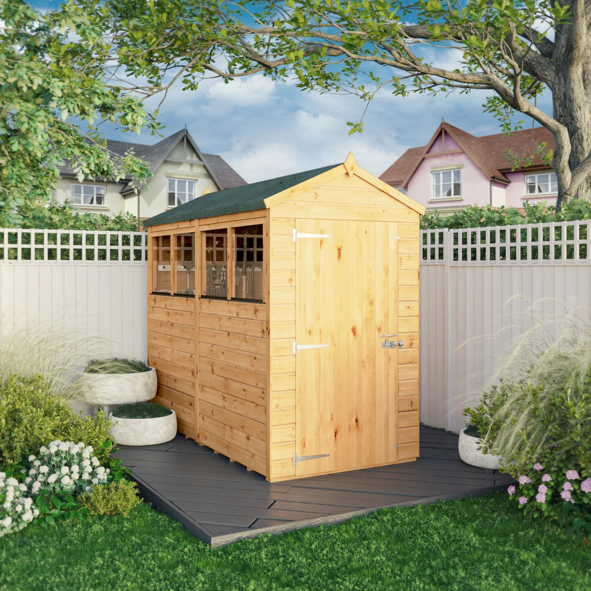 Mercia Woodsman 8' 2" x 4' 3" Apex Shed - Premium Dip Treated Shiplap - Glass Windows - Image 2