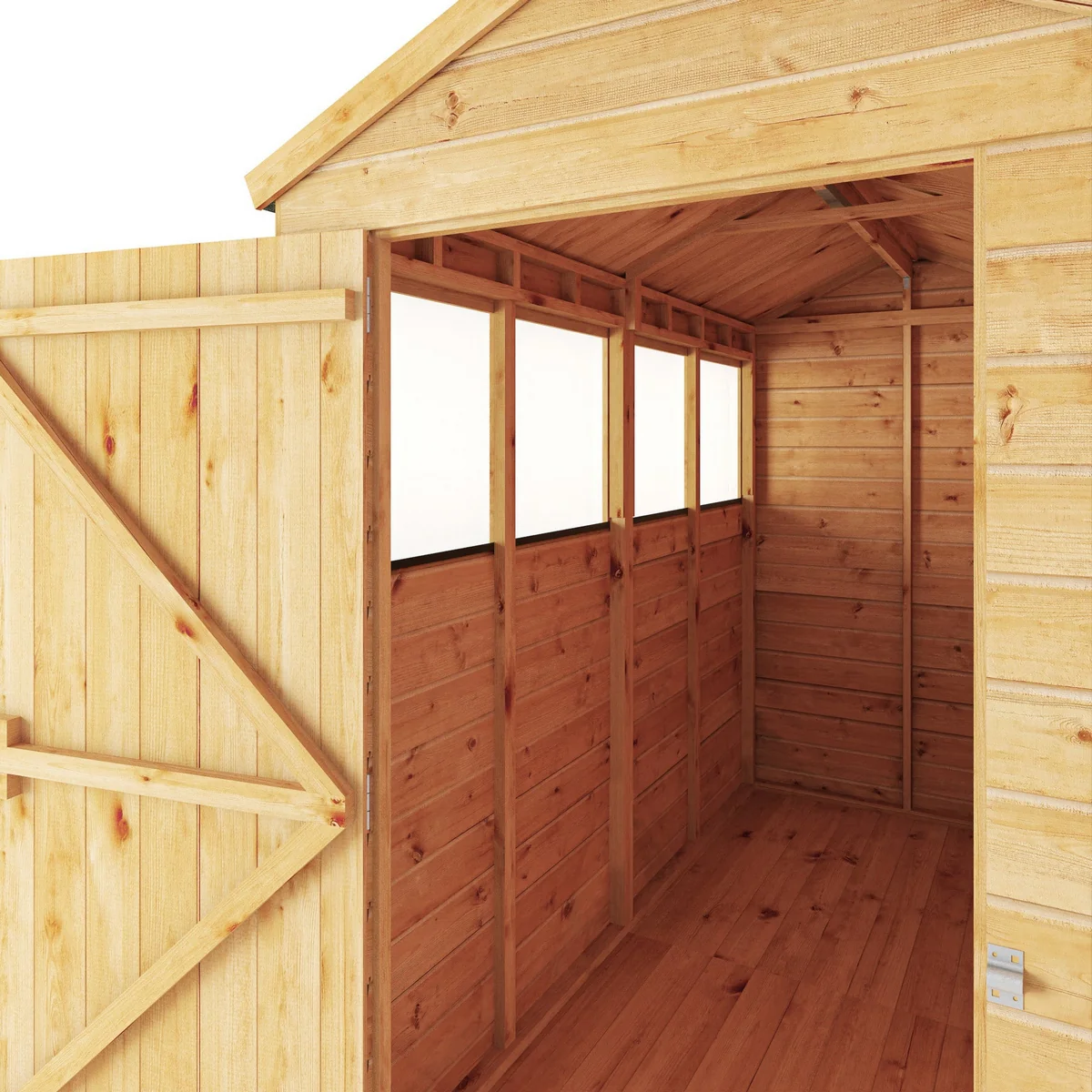 Mercia Woodsman 8' 2" x 4' 3" Apex Shed - Premium Dip Treated Shiplap - Styrene Windows - Image 5