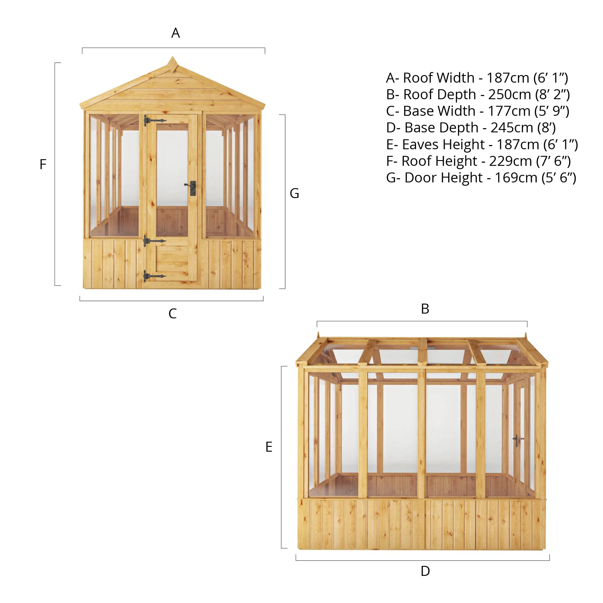 Mercia Woodsman 8' 2" x 6' 1" Apex Greenhouse - Premium Dip Treated Shiplap- Glass Windows - Image 10