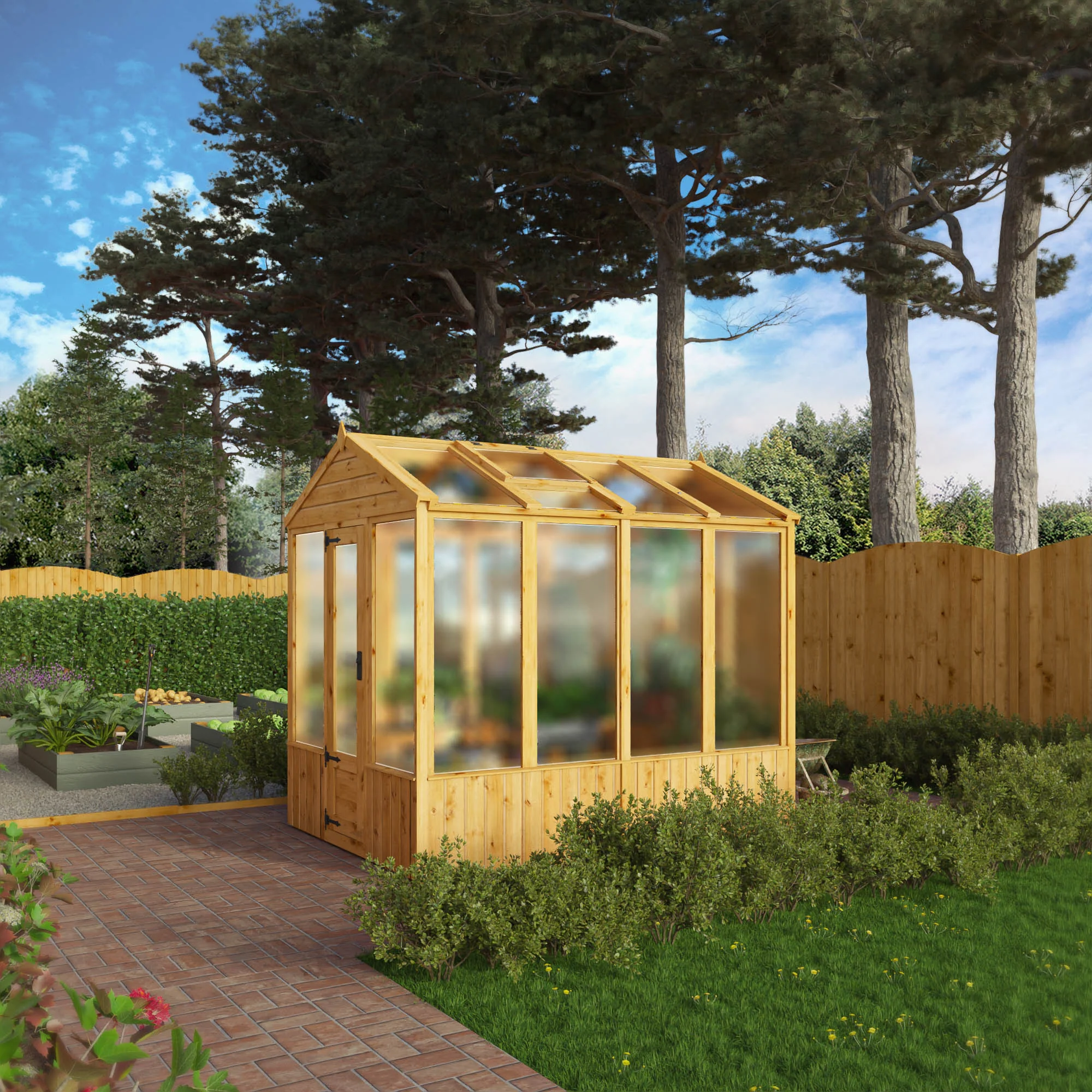 Mercia Woodsman 8' 2" x 6' 1" Apex Greenhouse - Premium Dip Treated Shiplap- Polycarbonate Windows - Image 2