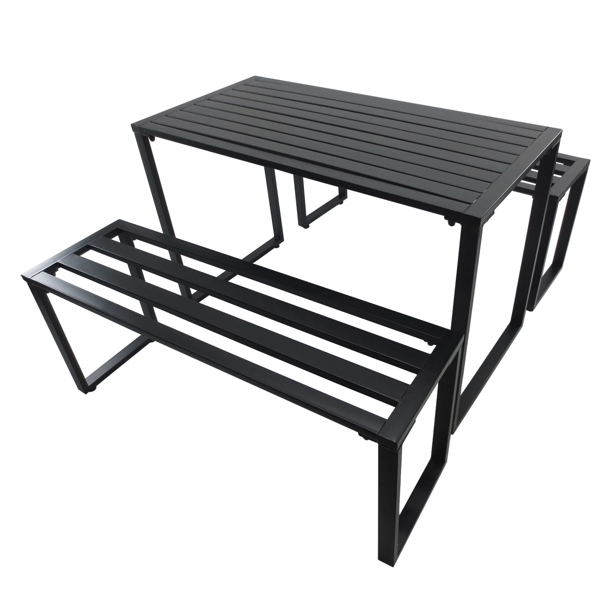 Outdoor 3-Piece Metal Picnic Table and 2 Benches Set Dining Trestle Beer Table Patio Garden Furniture Black