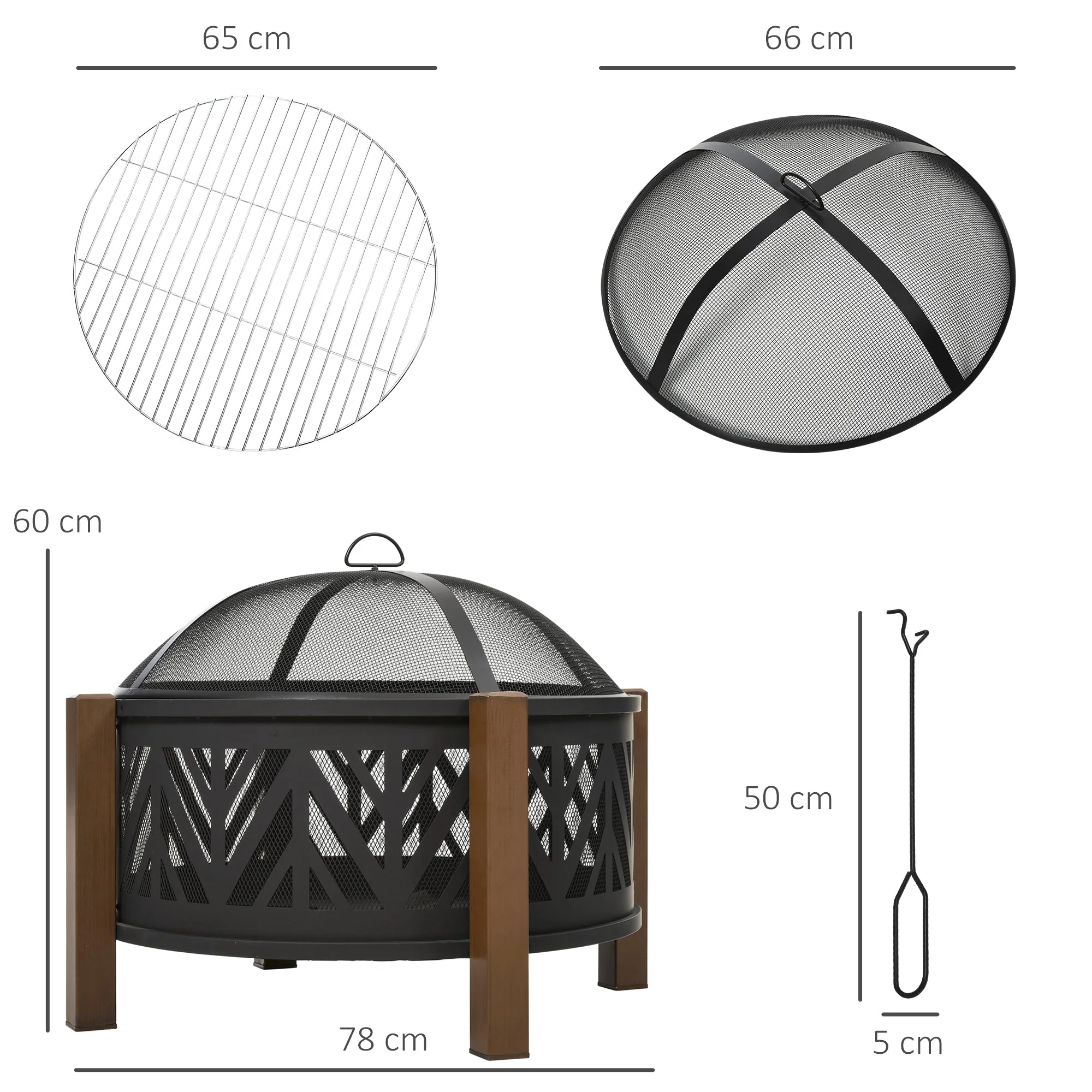 Outdoor Fire Pit with Grill Cooking Grate Screen Cover Fire Poker Bonfire Patio - Image 3