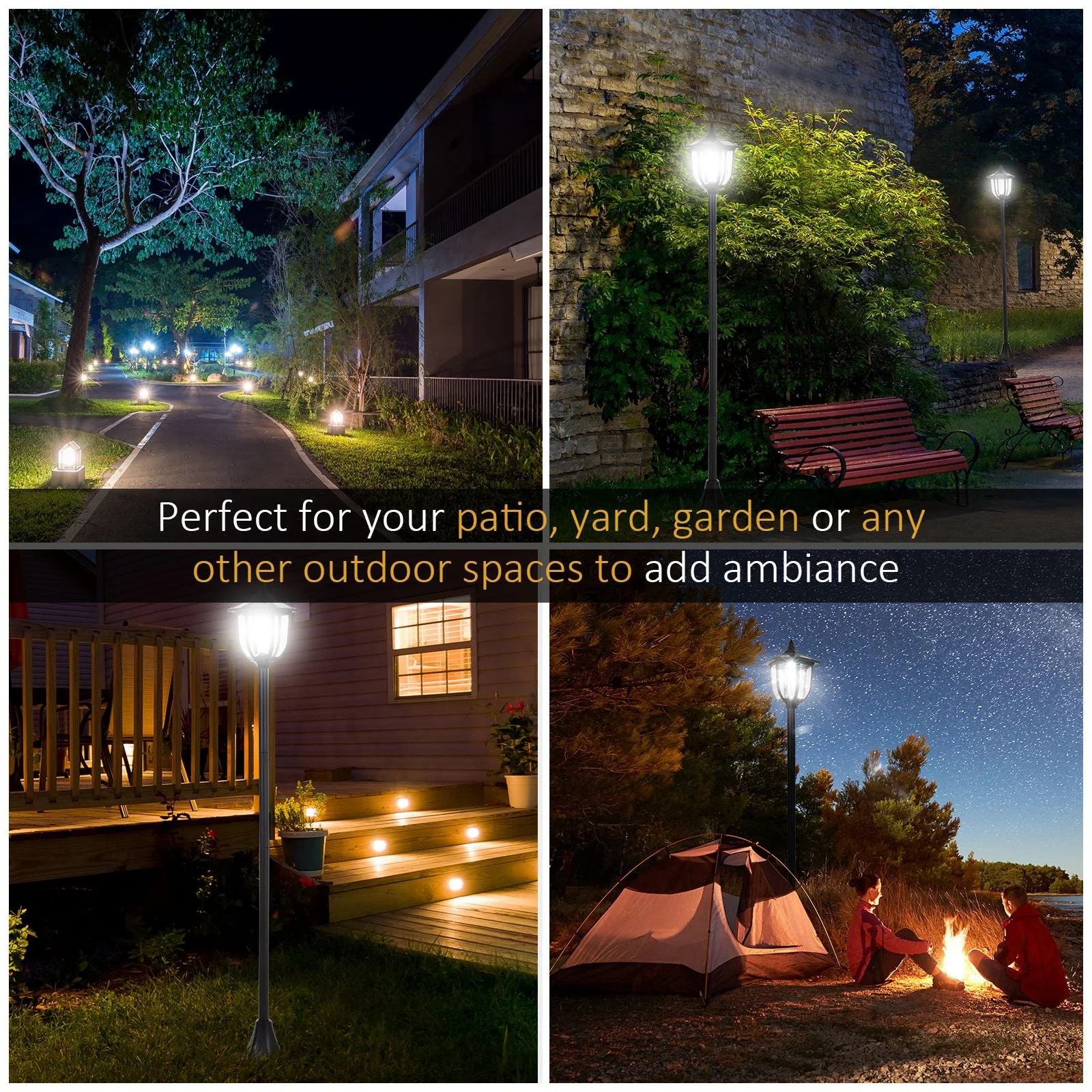 Outdoor Garden Solar Post Lamp Sensor Dimmable LED Lantern Bollard Pathway 1.2M Tall – Black - Image 7