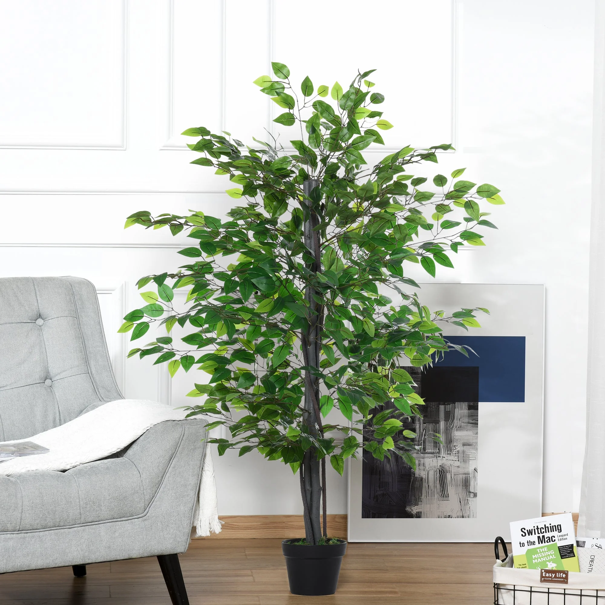 Outsunny 145cm Artificial Banyan Plant Faux Decorative Tree W/ Cement Pot Vibrant Greenery Shrubbery Indoor Outdoor Accessory - Image 2
