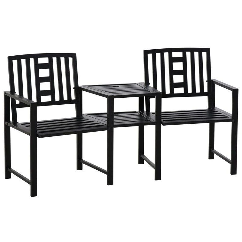 2 Seat Garden Chair Bench Loveseats Jack And Jill Seat With coffee Table Slatted Design Patio Yard