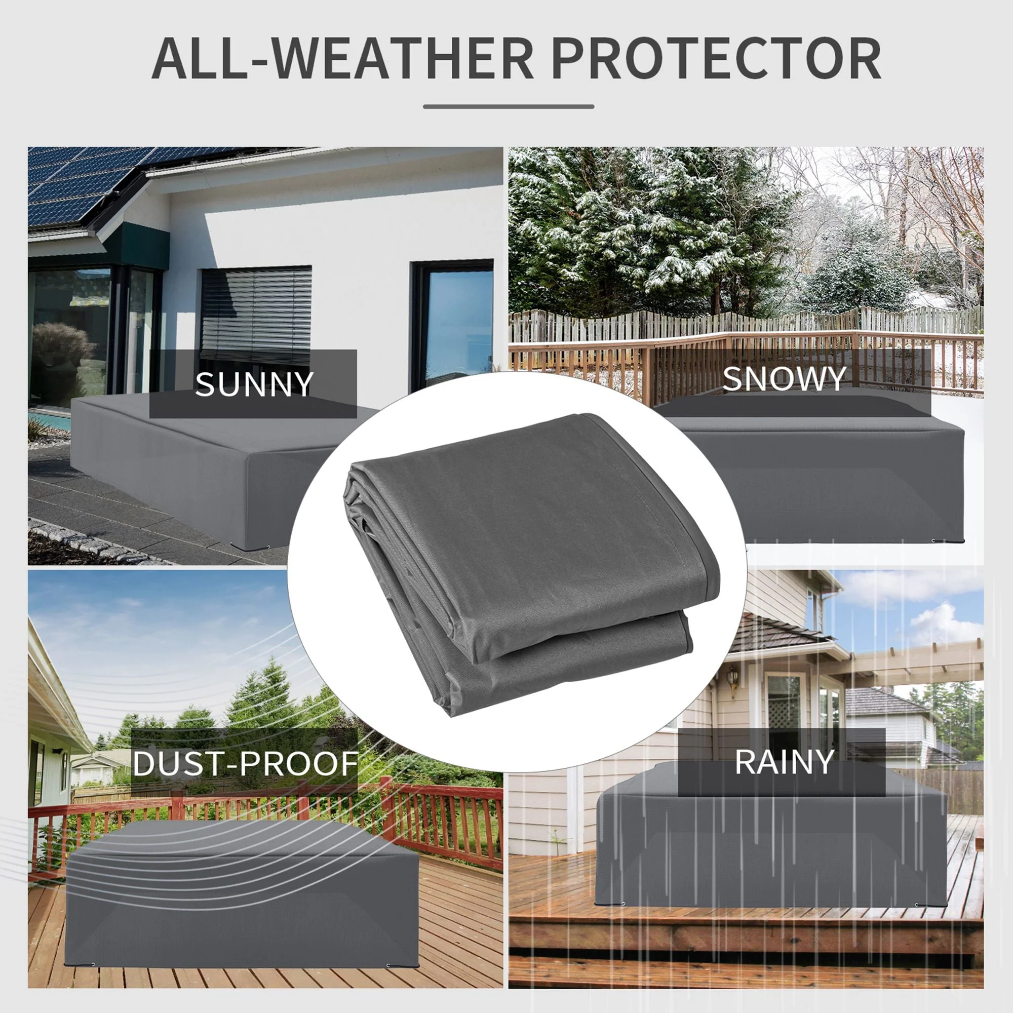 Outsunny 225X210cm Outdoor Garden Rattan Furniture Protective Cover Water Uv Resistant Grey - Image 5