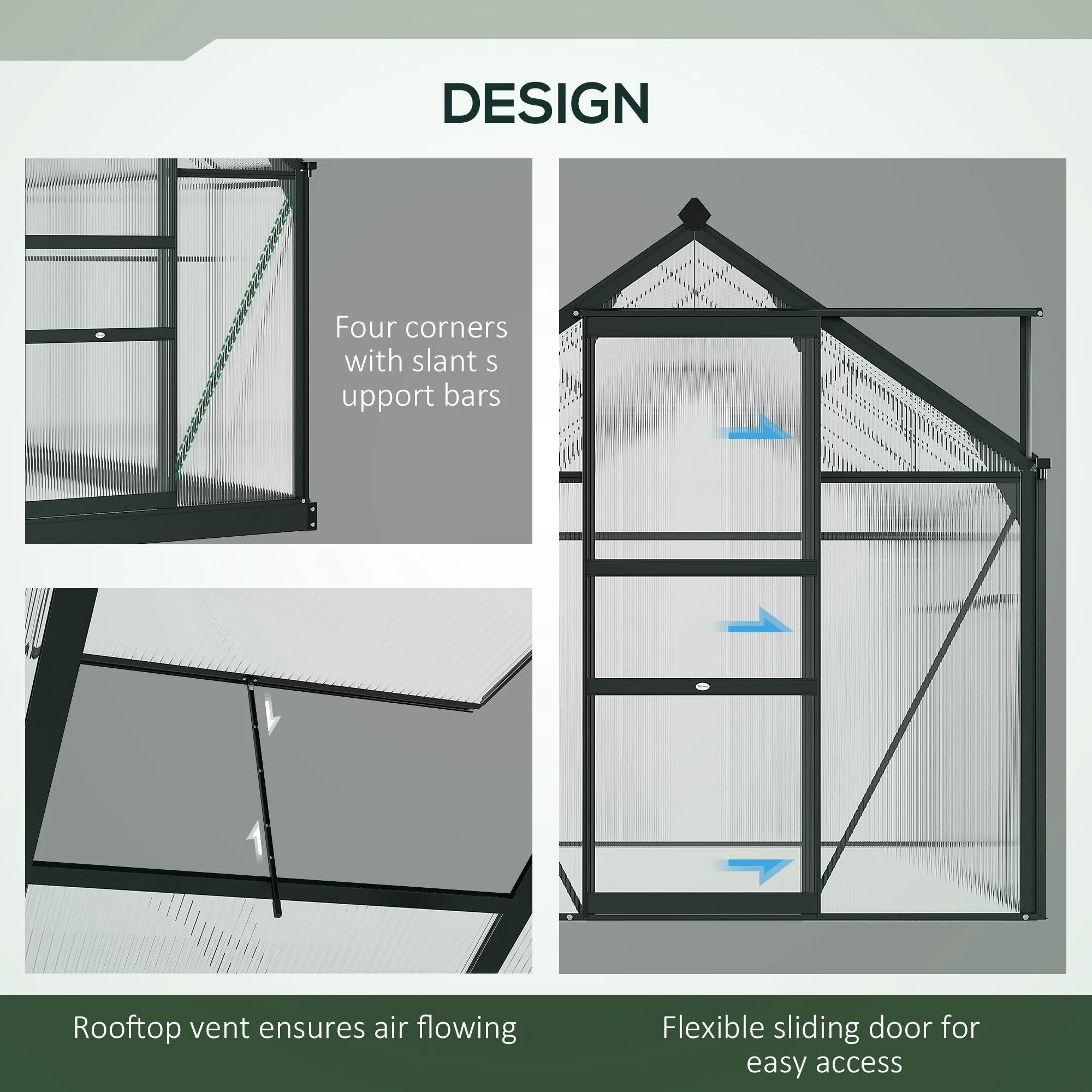 Clear Polycarbonate Greenhouse Large Walk-In Green House Garden Plants Grow Galvanized Base Aluminium Frame With Slide Door - Image 4