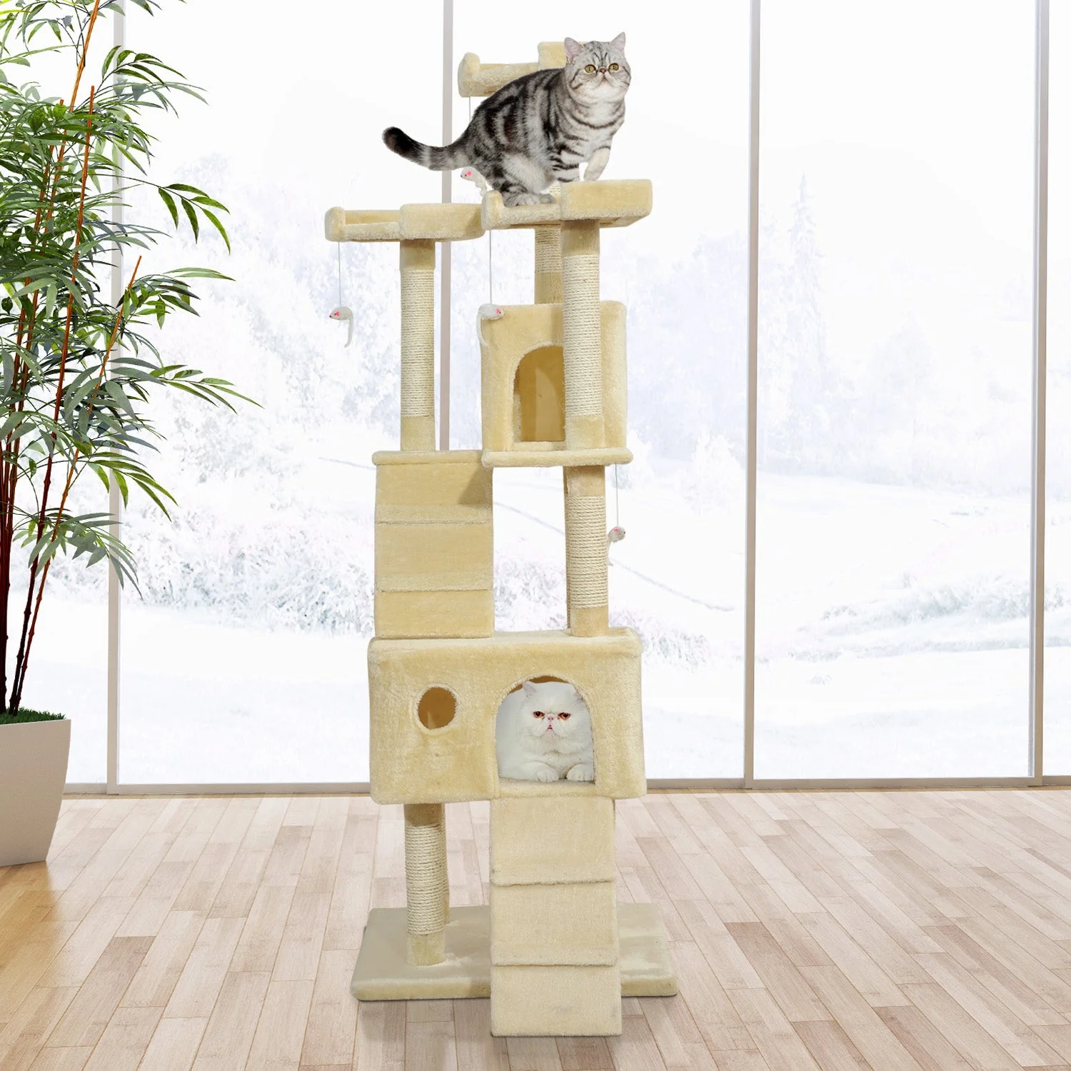 PawHut Cat Tree Scratching Post 27L27W28.5H cm-Beige