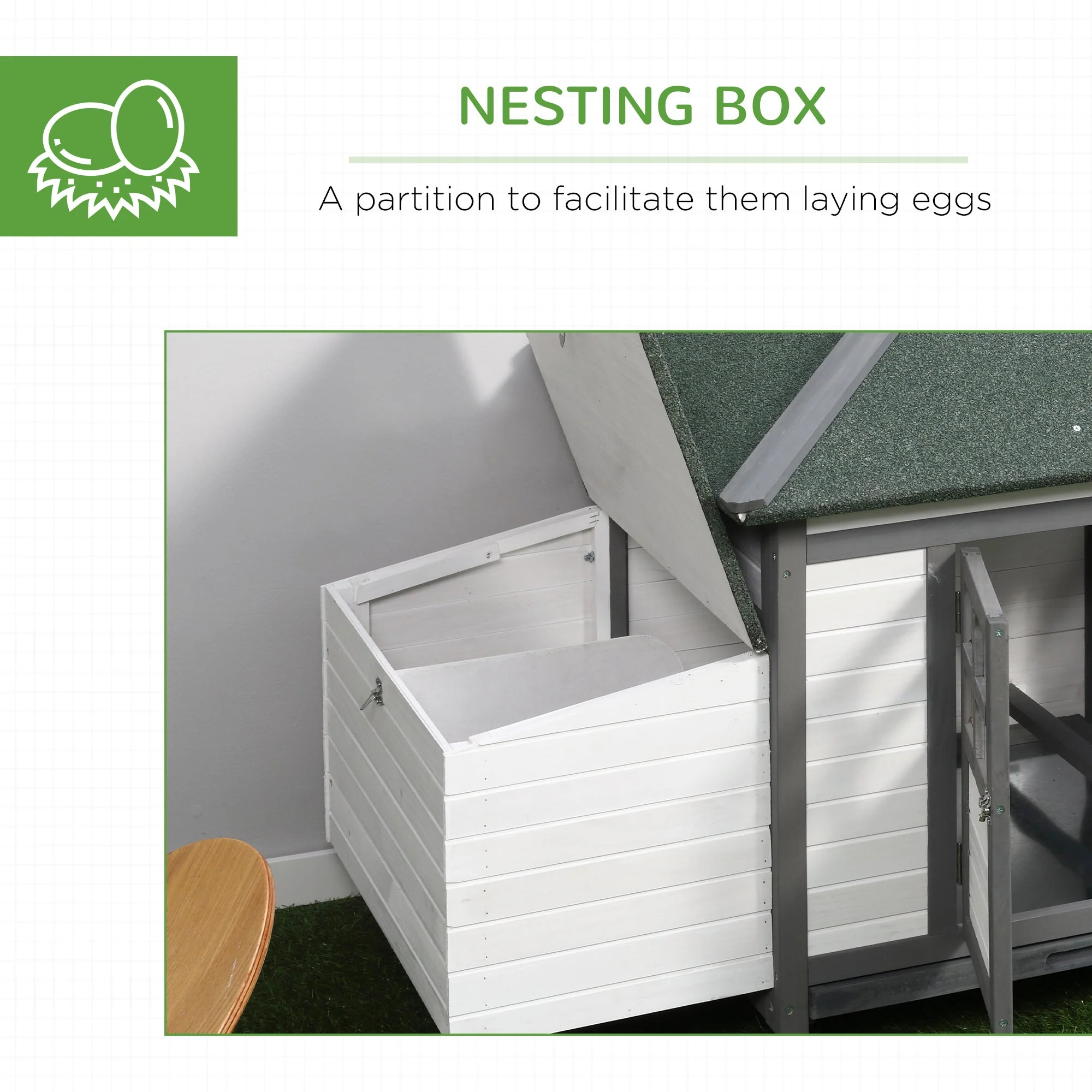 PawHut Chicken Coop with Run Hen House Poultry Coops Cages Pen Outdoor Backyard with Nesting Box 196 x 76 x 97cm Grey - Image 6