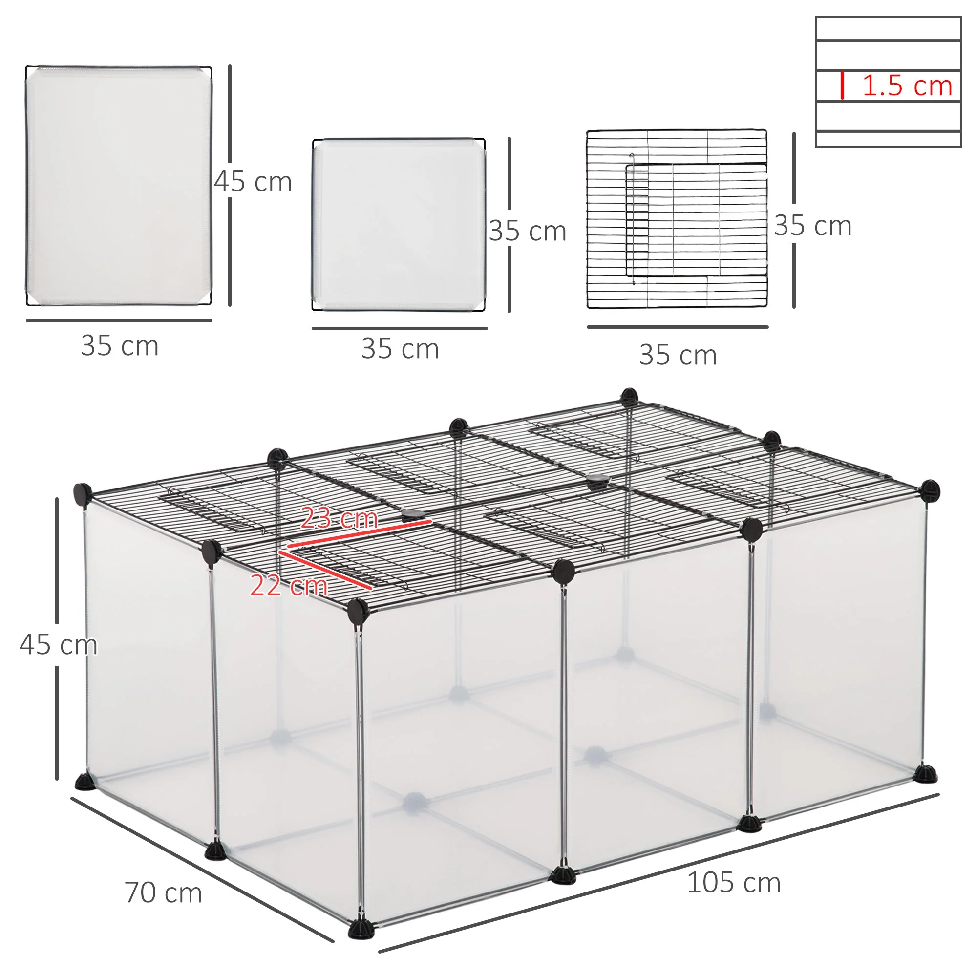 PawHut DIY Pet Playpen with Door Bottom 22 Panels Small Animal Cage for Guinea Pigs - Image 4