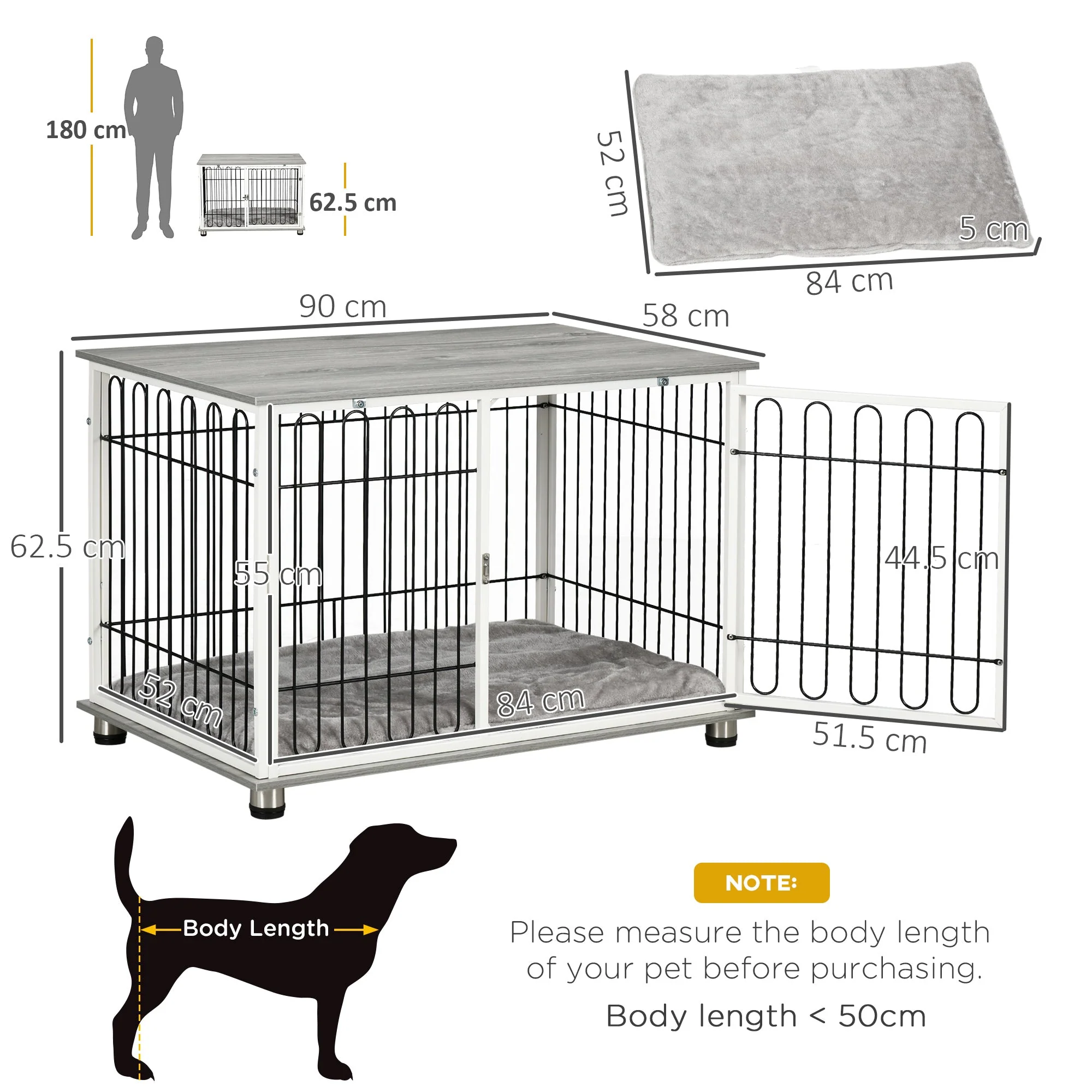 PawHut Dog Crate Furniture Side End Table with Soft Washable Cushion - Image 5