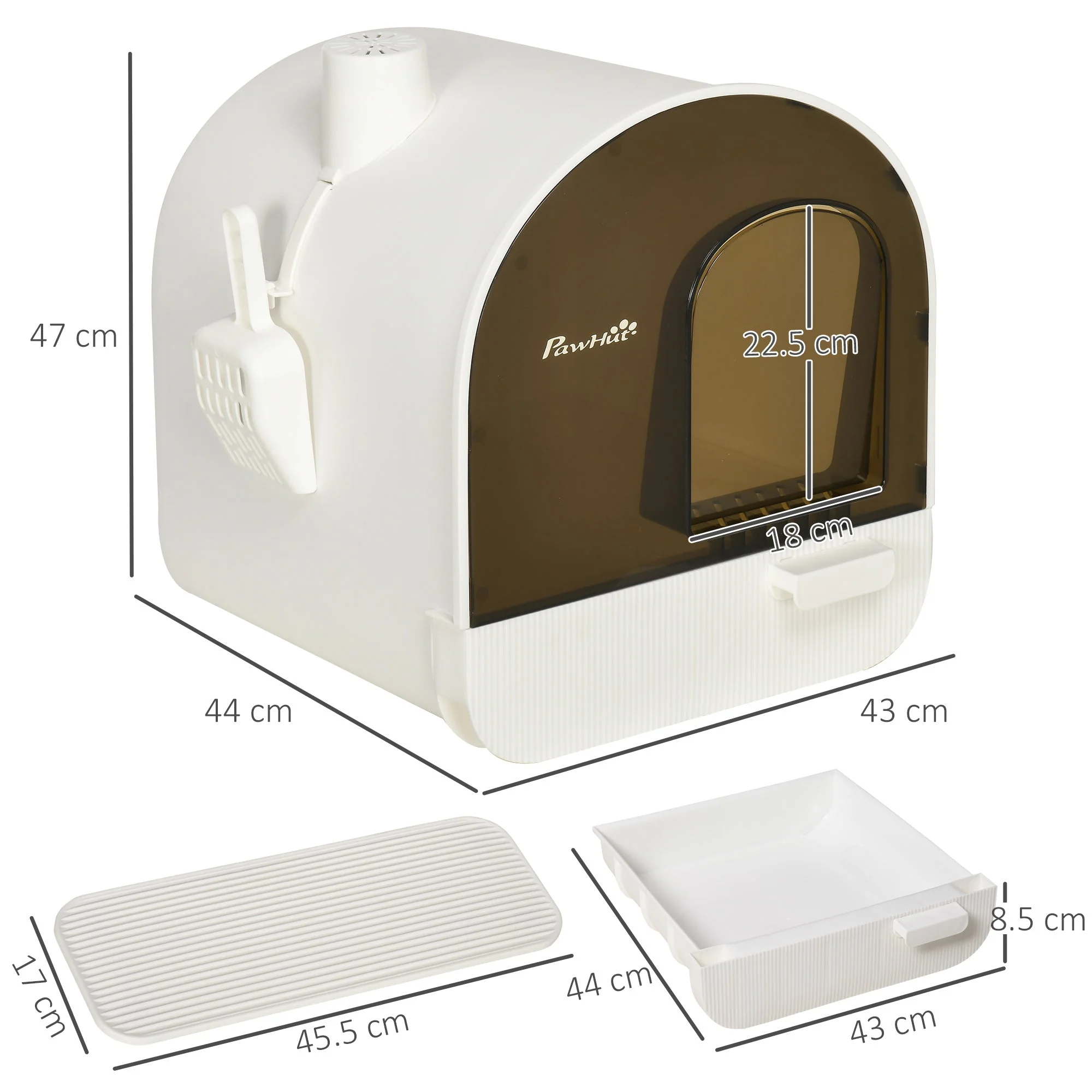 Pawhut Hooded Cat Litter Box Kitten Litter Tray With Lid Scoop Filter Flap Door - Image 2