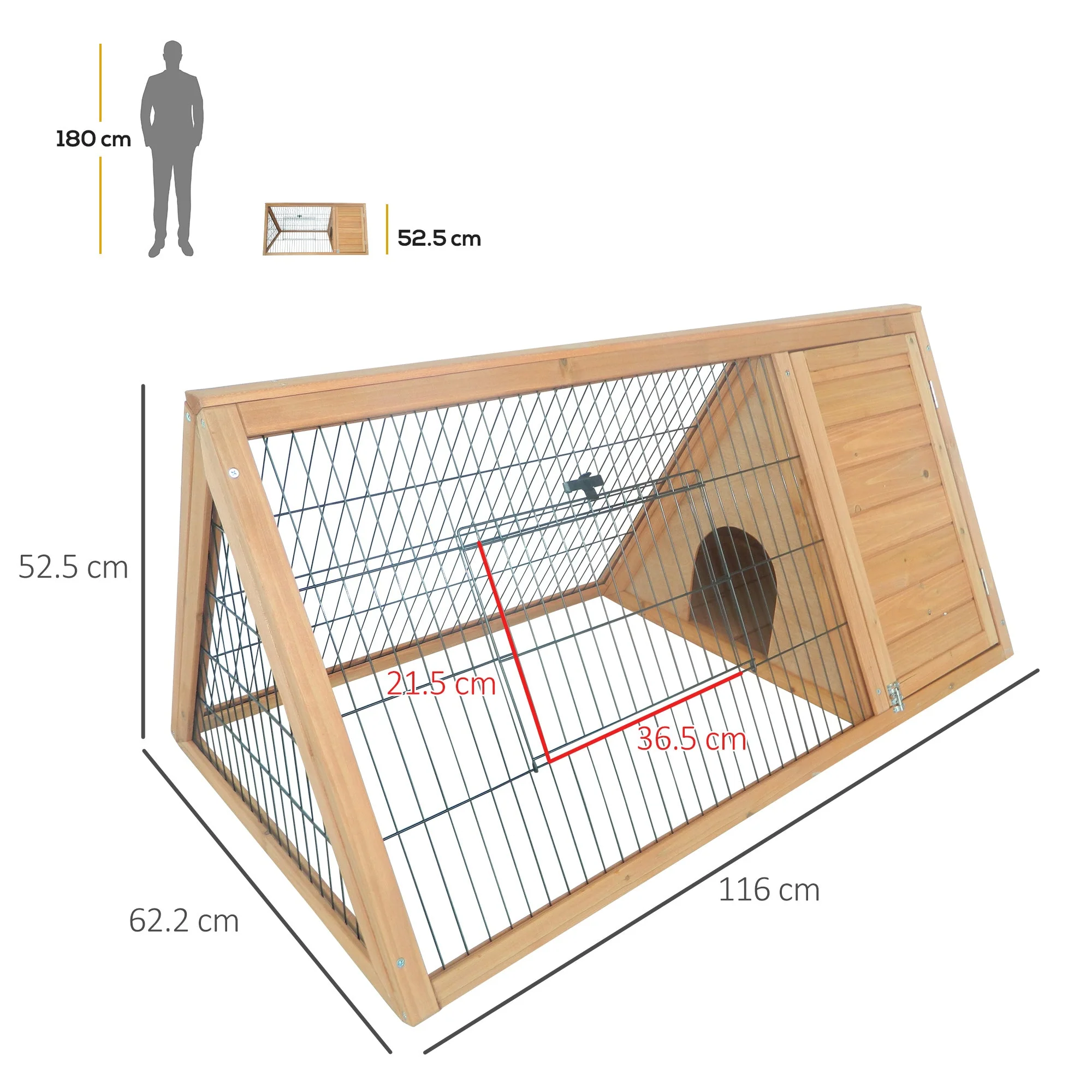 PawHut Outside Wooden Rabbit Hutch w/ Outside Area - Yellow - Image 2