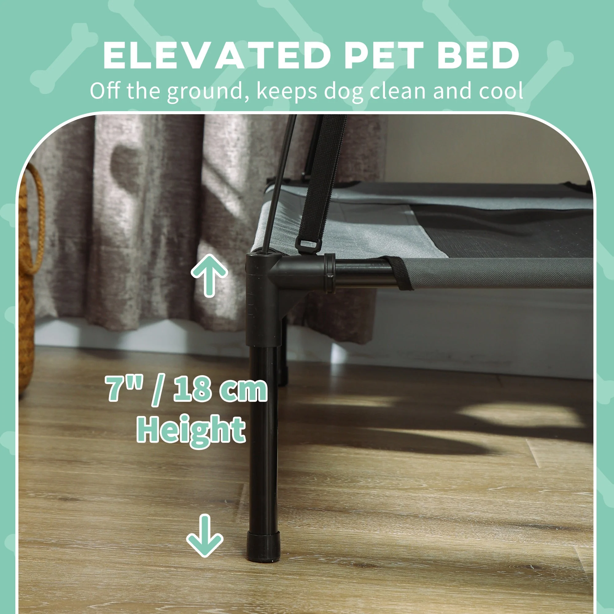 Pawhut Raised Dog Bed Waterproof Elevated Pet Cot With Breathable Mesh Uv Protection Canopy Grey - Image 6