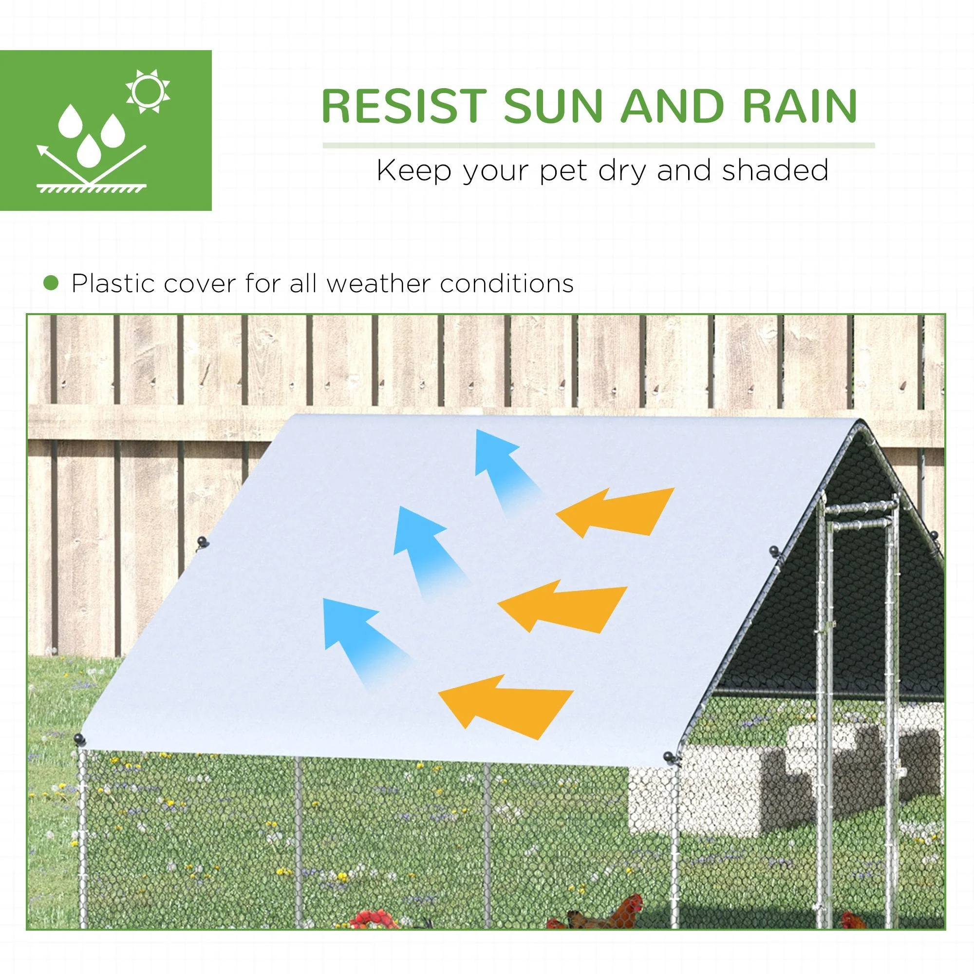 PawHut Walk In Chicken Run Galvanized Chicken Coop Hen Poultry House Cage Rabbit Hutch Pet Playpen Backyard With Water-Resist Cover - Image 3