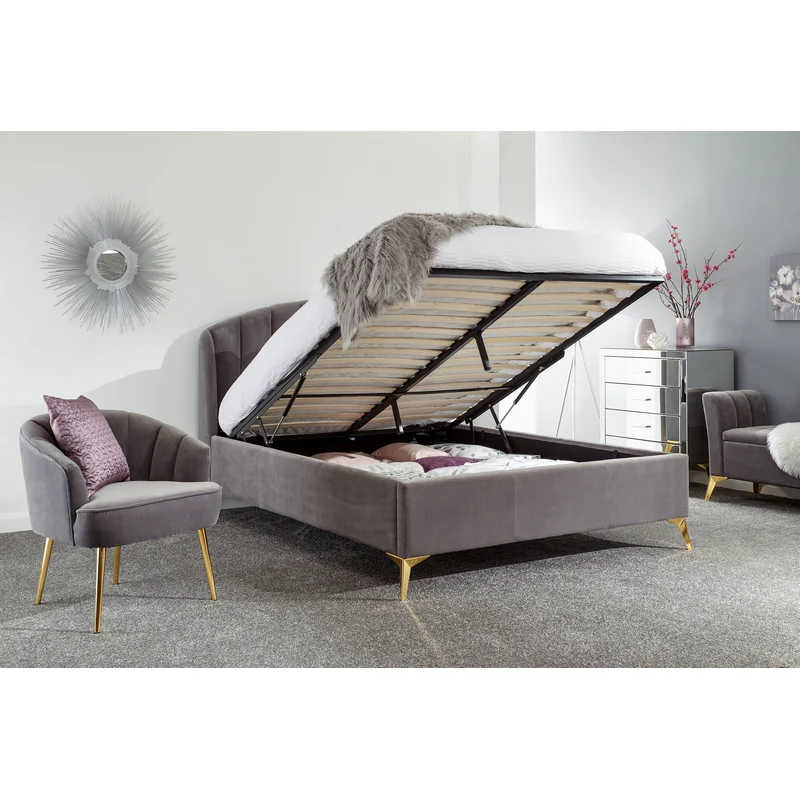 Pettine King Size Ottoman Bed Wood & Fabric Grey 5 x 7ft - Image 2