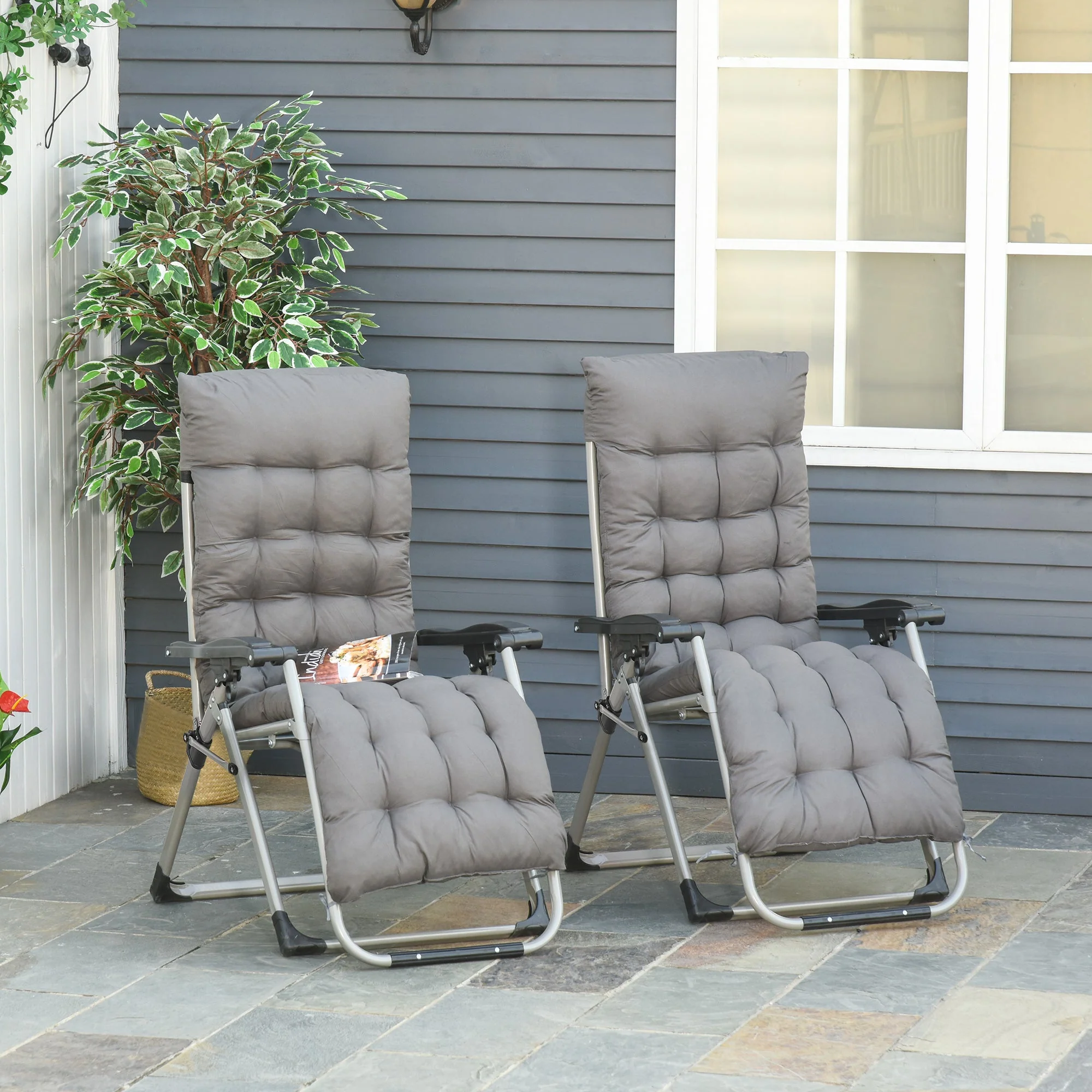 Reclining 2-Piece Zero Gravity Chair Folding Garden Sun Lounger Cushion Headrest