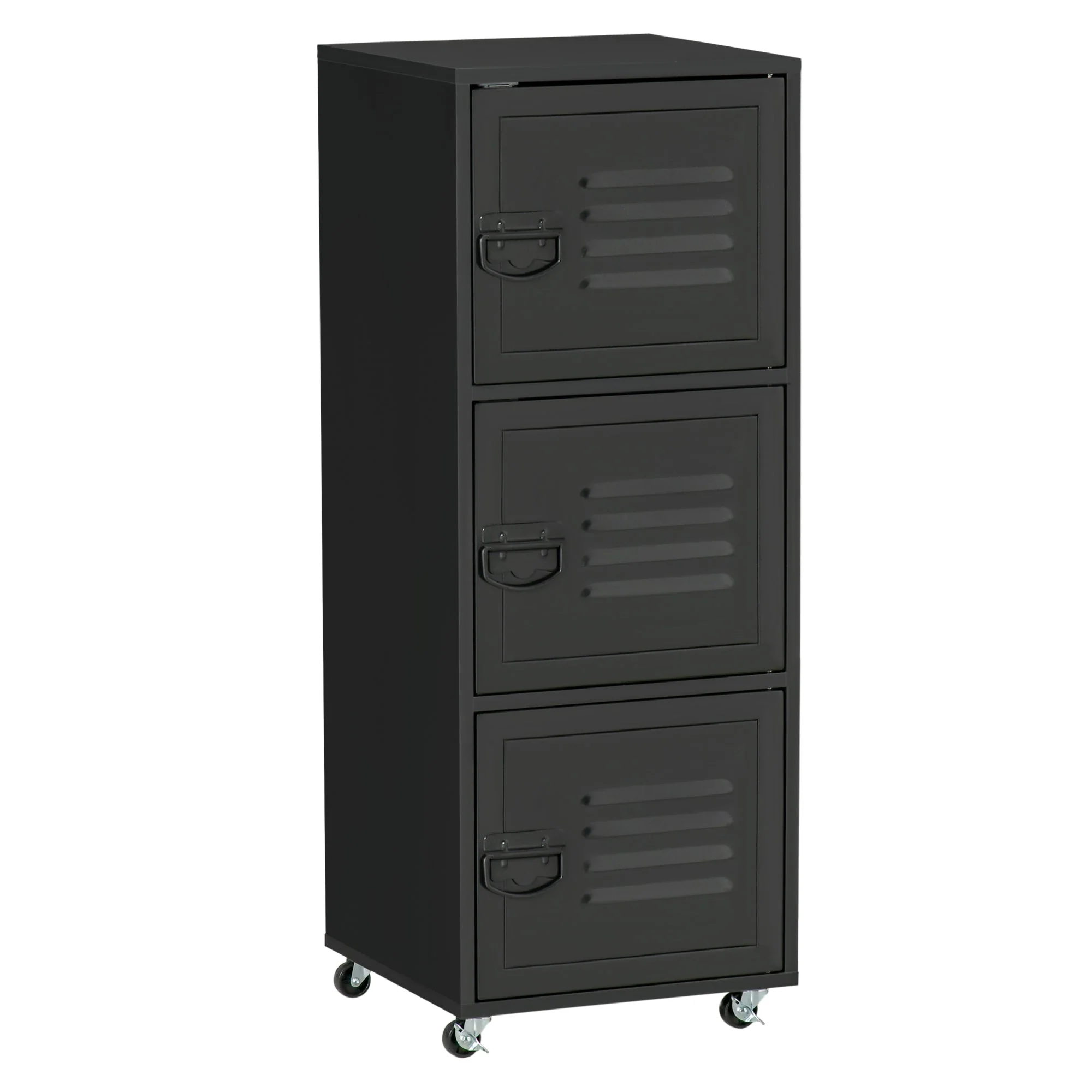 Rolling Storage Cabinet 3-Tier Mobile File Cabinet with Wheels & Metal Doors for Home Office