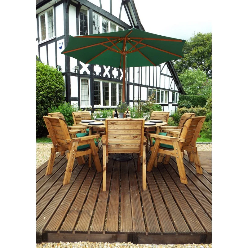 Scandinavian Redwood Garden Furniture Set by Charles Taylor - 8 Seats Green Cushions - Image 2