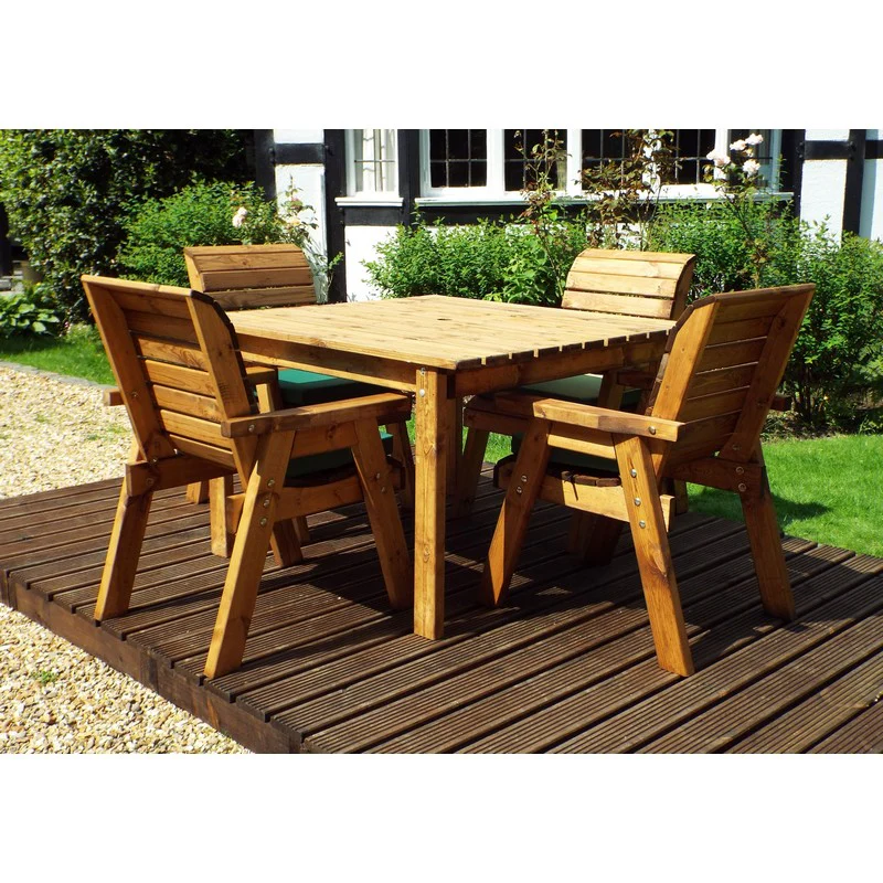 Scandinavian Redwood Garden Patio Dining Set by Charles Taylor - 4 Seats Green Cushions - Image 4