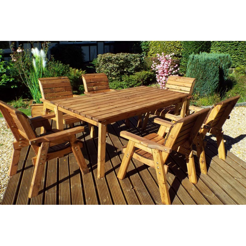 Scandinavian Redwood Garden Patio Dining Set by Charles Taylor - 6 Seats Green Cushions - Image 5
