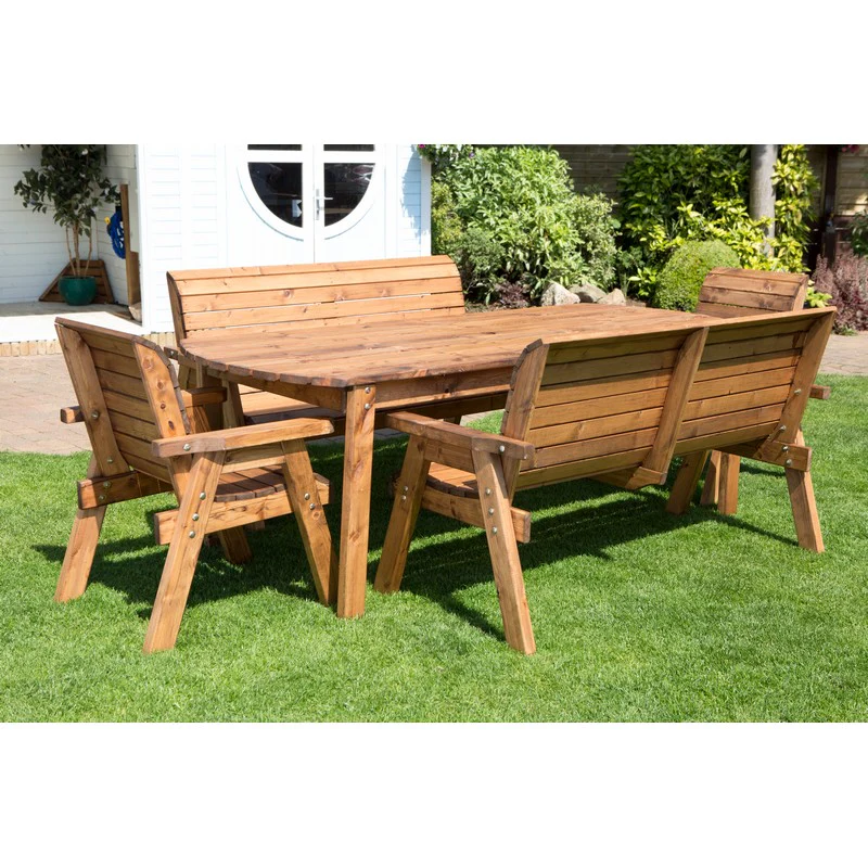 Scandinavian Redwood Garden Patio Dining Set by Charles Taylor - 8 Seats Green Cushions - Image 2