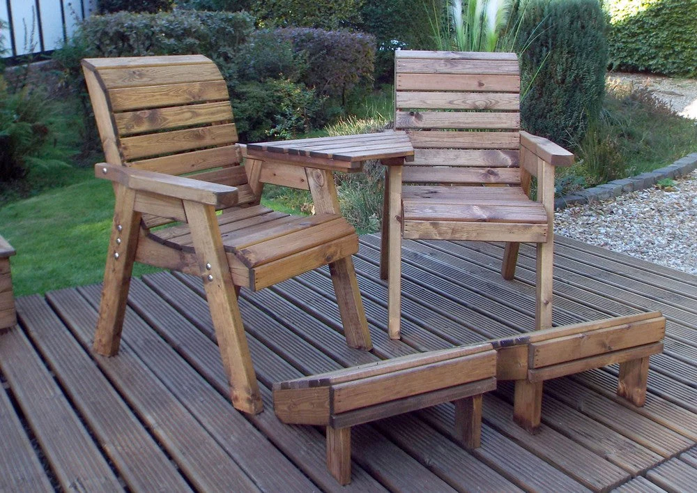 Scandinavian Redwood Garden Tete a Tete & Footstool by Charles Taylor - 2 Seats