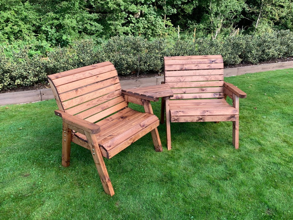 Scandinavian Redwood Garden Tete a Tete & Footstool by Charles Taylor - 2 Seat - Image 7