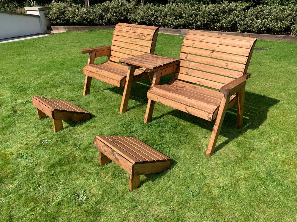 Scandinavian Redwood Garden Tete a Tete & Footstool by Charles Taylor - 2 Seat