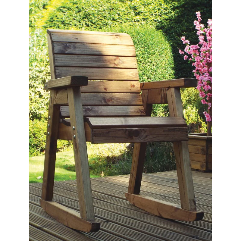 Scandinavian Redwood Natural Garden Rocking Chair by Charles Taylor with Burgundy Cushions - Image 2