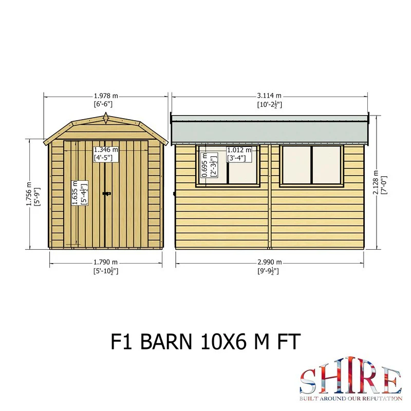 Shire Barn 9' 9" x 5' 10" Barn Shed - Premium Coated Shiplap - Image 9