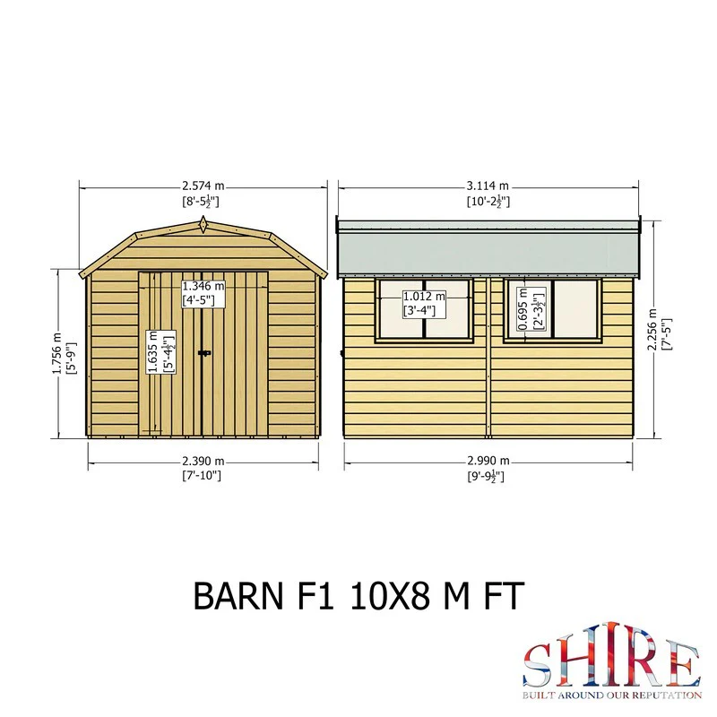 Shire Barn 9' 9" x 7' 10" Barn Shed - Premium Coated Shiplap - Image 11