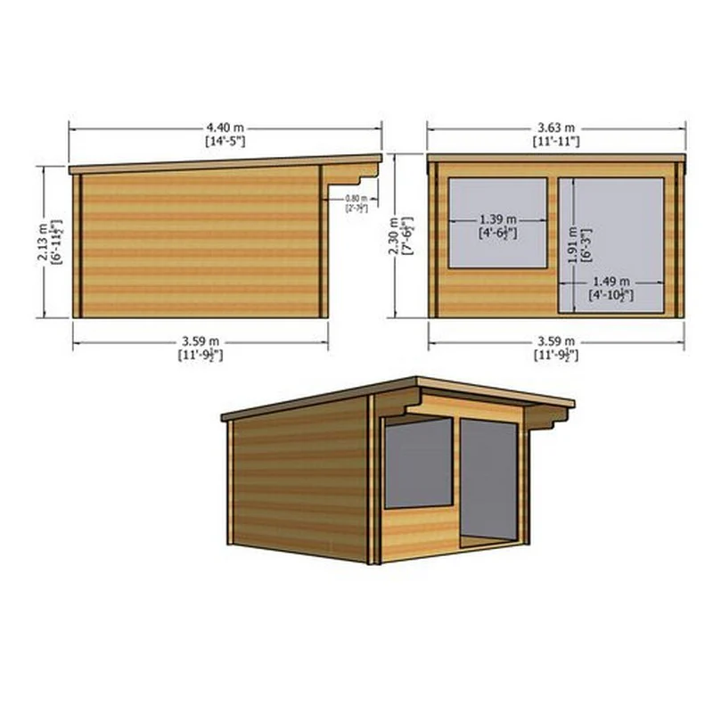 Shire Belgravia 11' 9" x 11' 9" Pent Log Cabin - Premium 28mm Cladding Tongue & Groove - Image 10